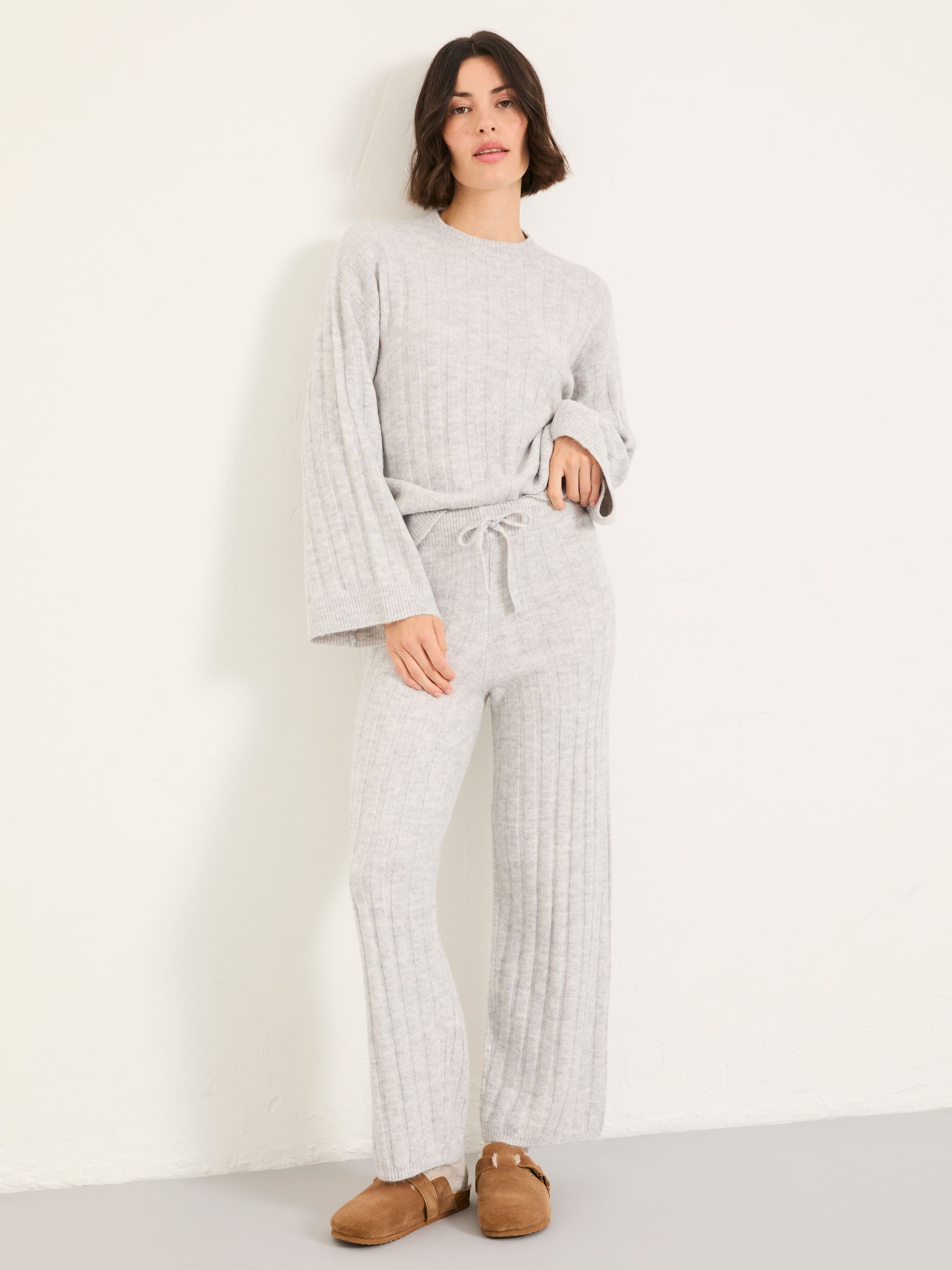Grey Marl Knitted Wide Leg Lounge Trousers - Image 2 of 7