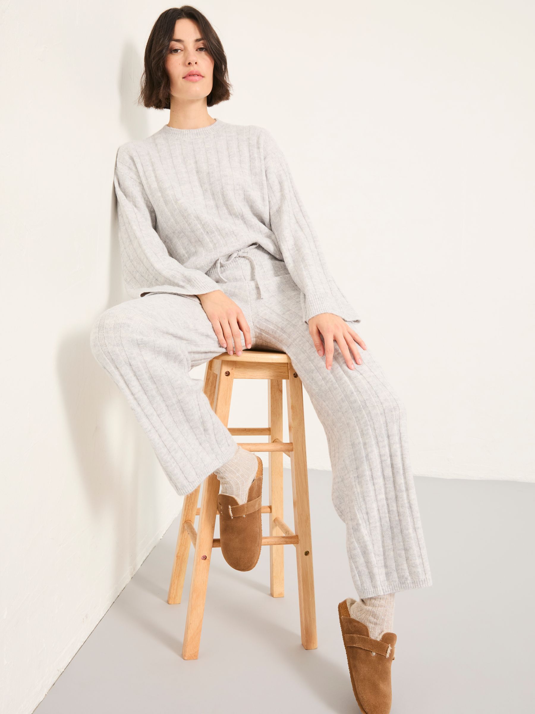 Grey Marl Knitted Wide Leg Lounge Trousers - Image 6 of 7