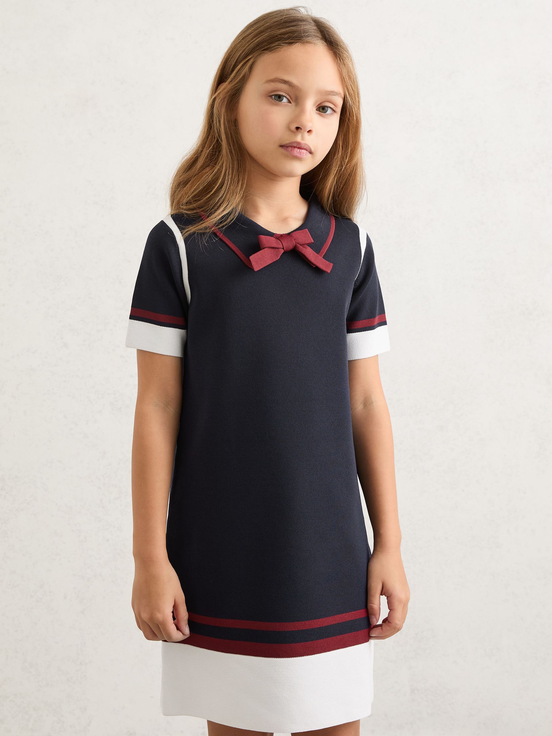 9-13 yrs Knitted Colour-Block Shift Dress in Navy - Image 1 of 4