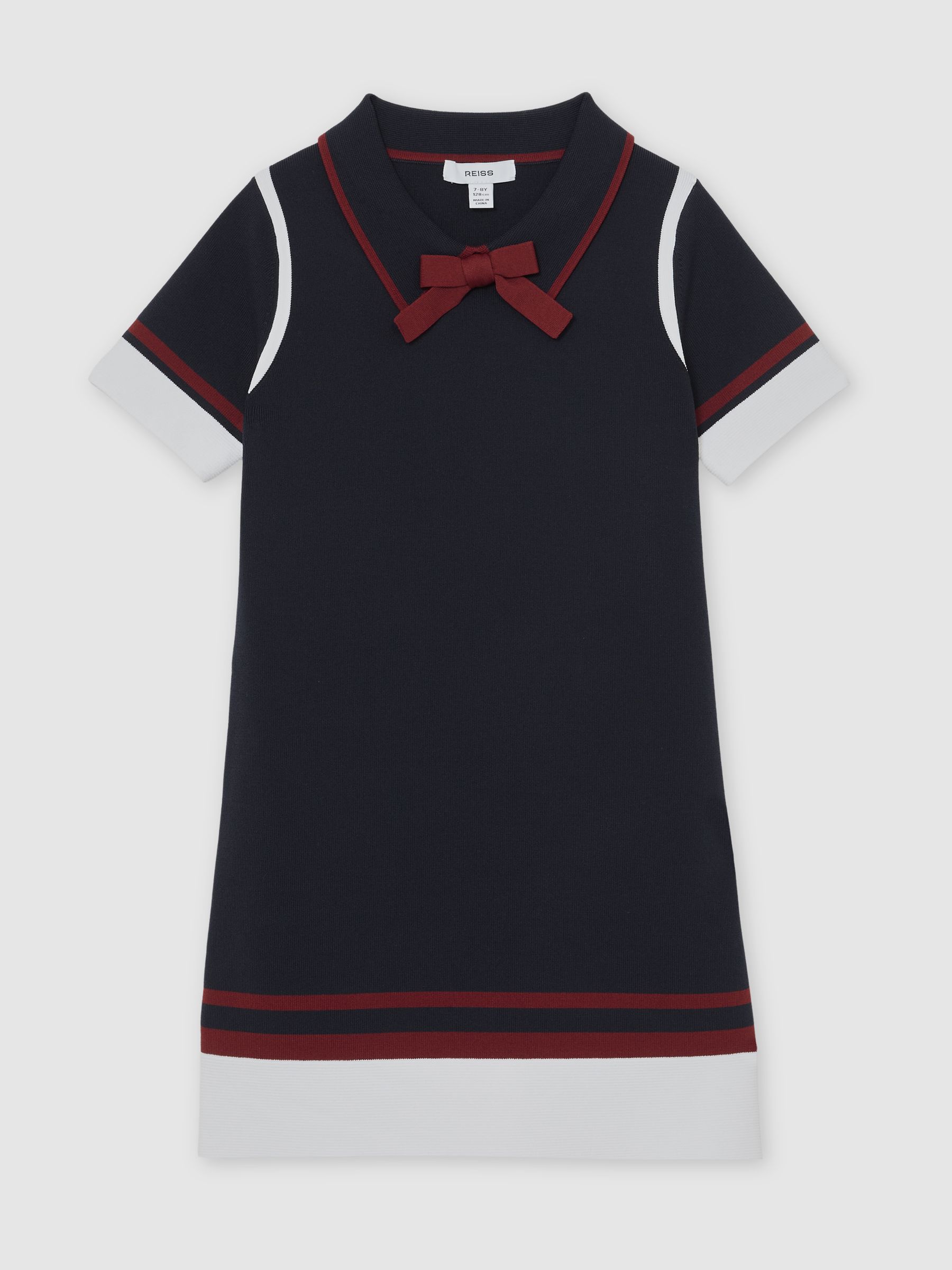 9-13 yrs Knitted Colour-Block Shift Dress in Navy - Image 2 of 4
