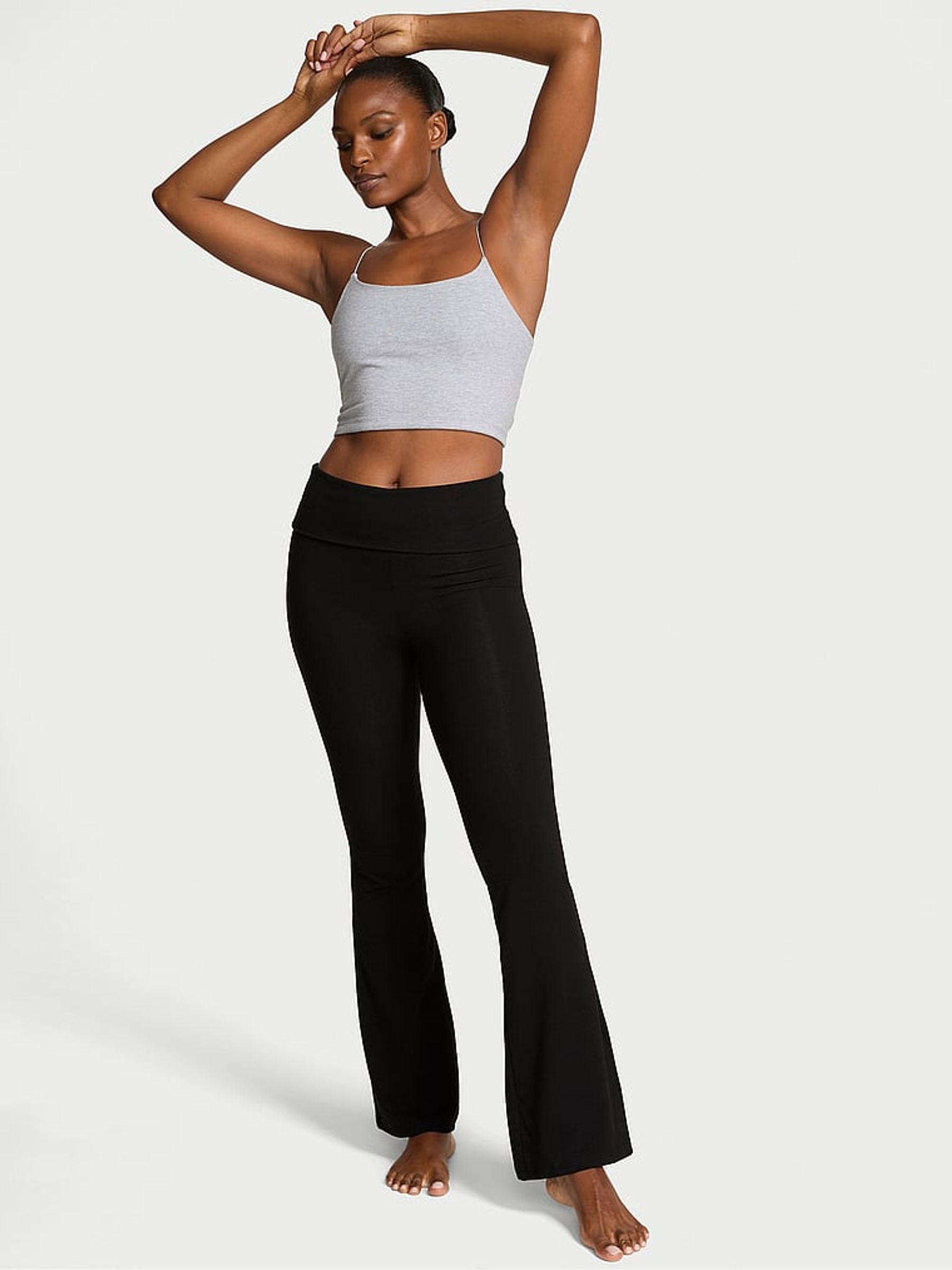 Pure Black Cotton Foldover Flare Leggings | Victoria's Secret UK