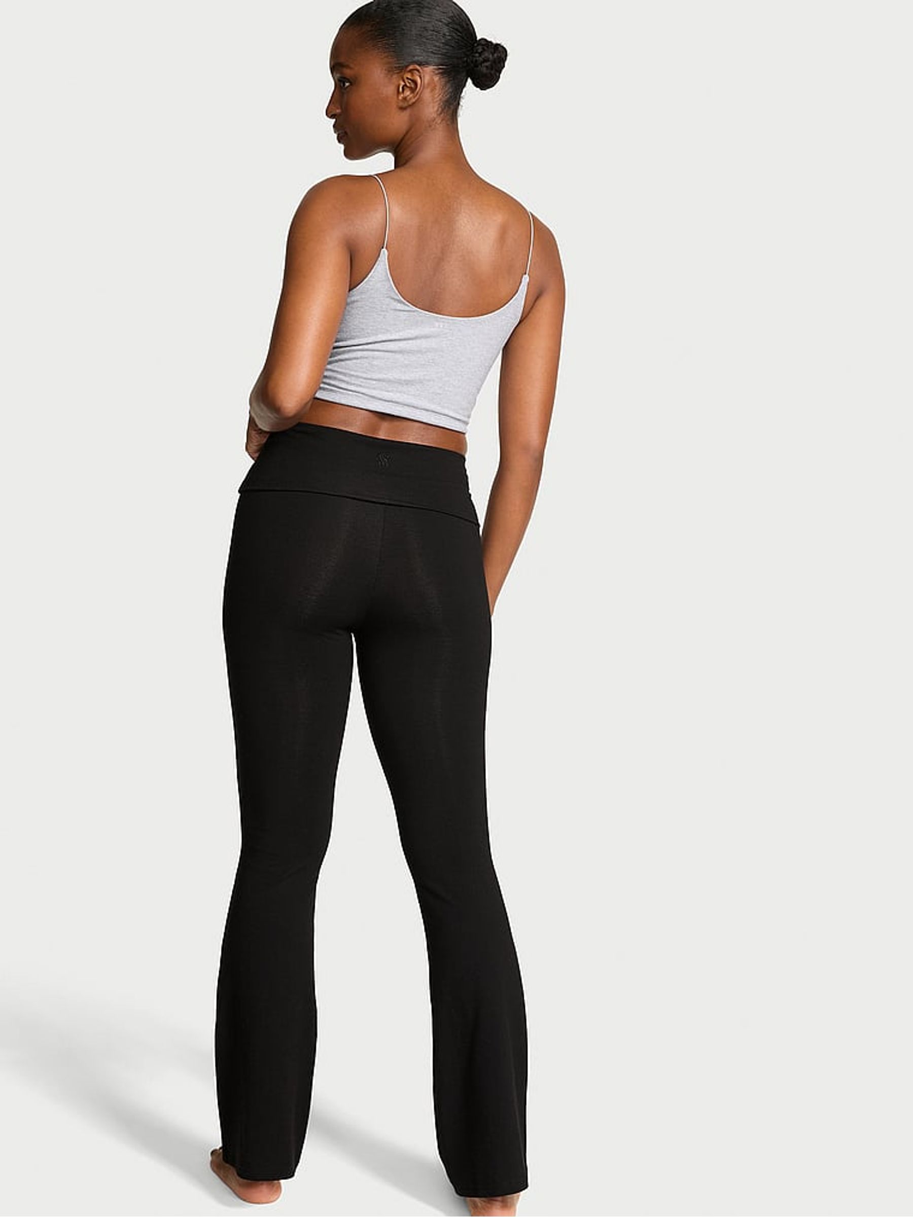 Pure Black Cotton Foldover Flare Leggings | Victoria's Secret UK