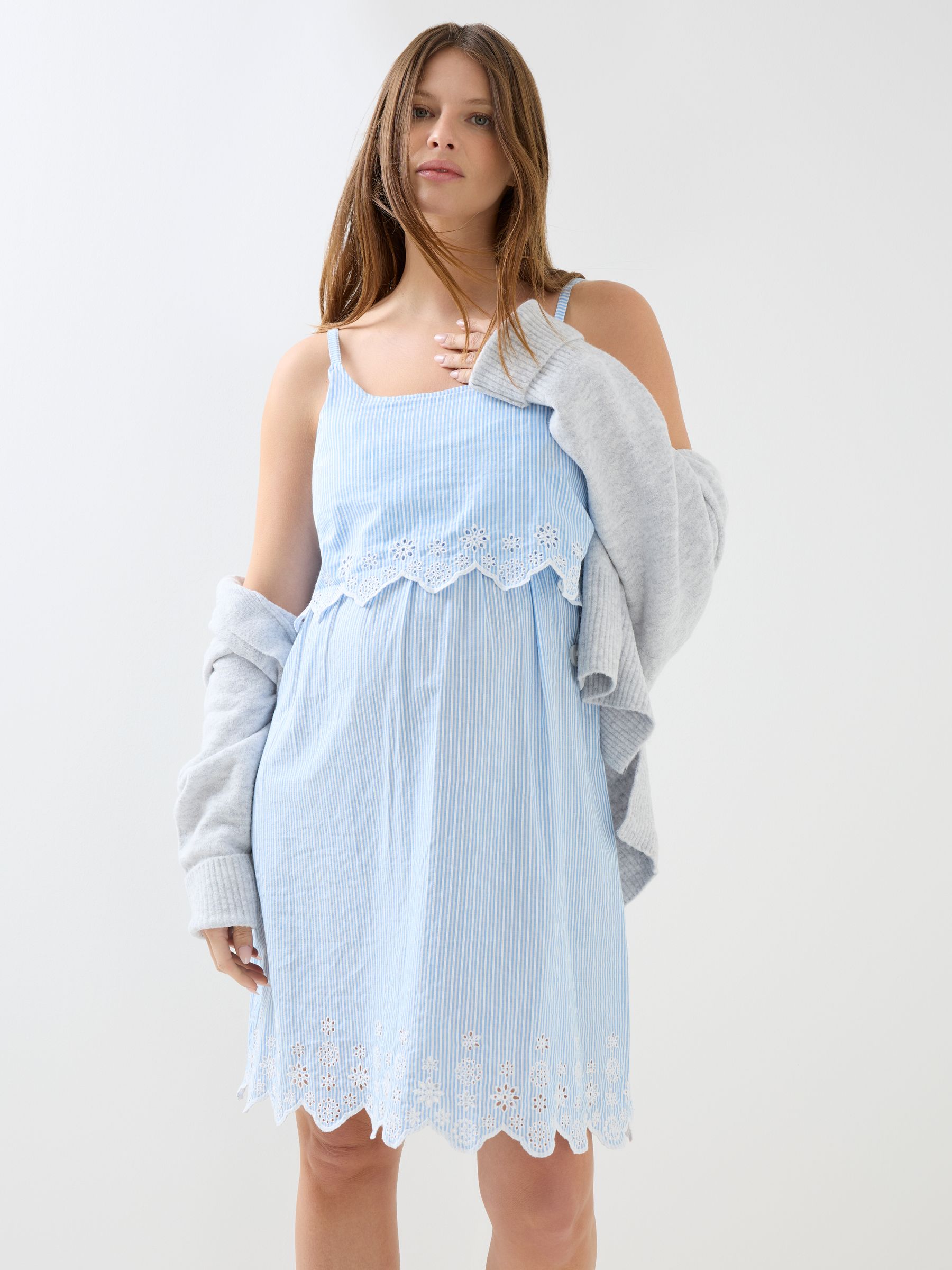 Blue Ticking Stripe Maternity & Nursing Nightdress - Image 2 of 6