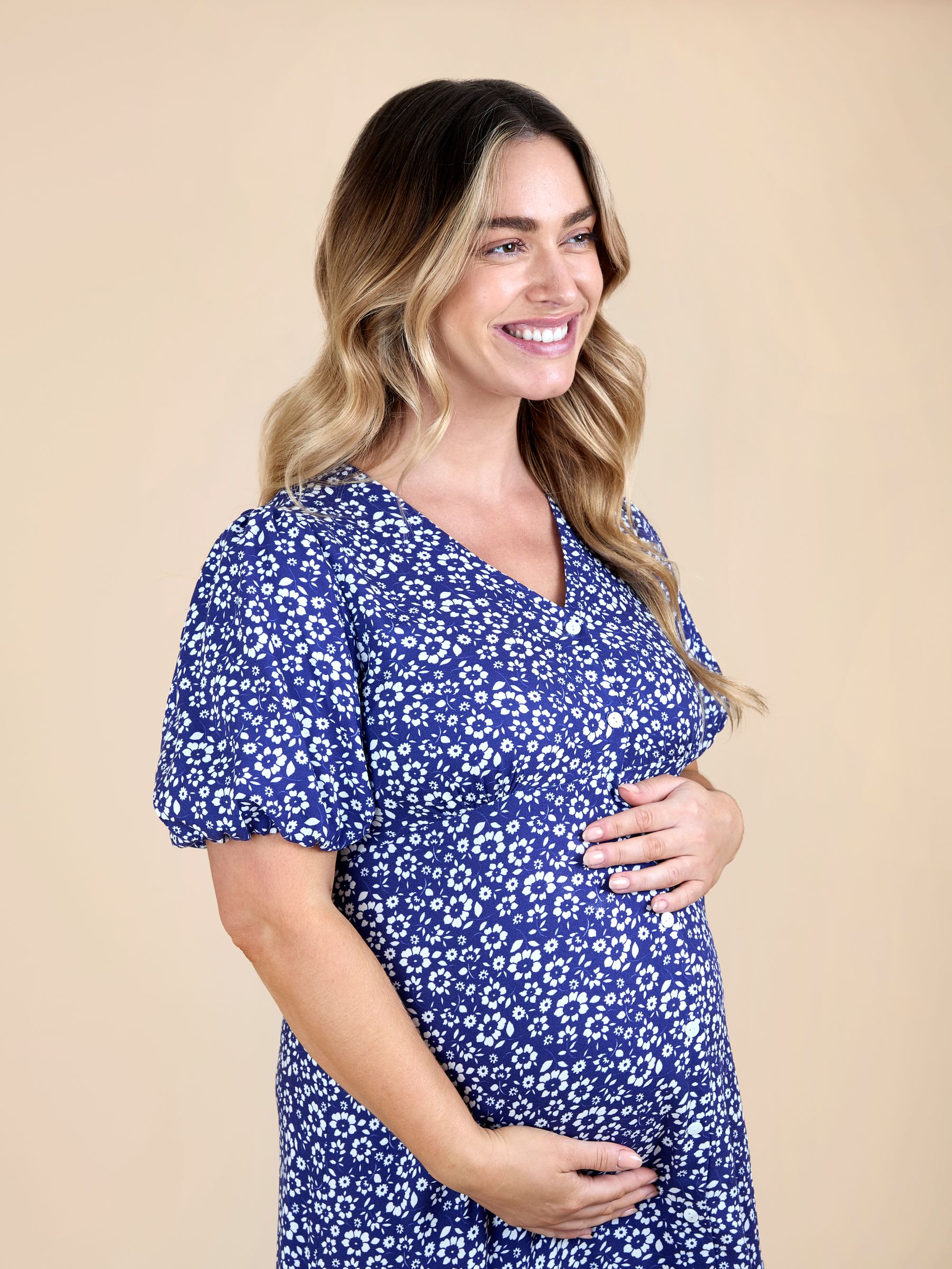 Blue Puff Sleeve Button Through Tie Waist Tea Dress - Image 4 of 5