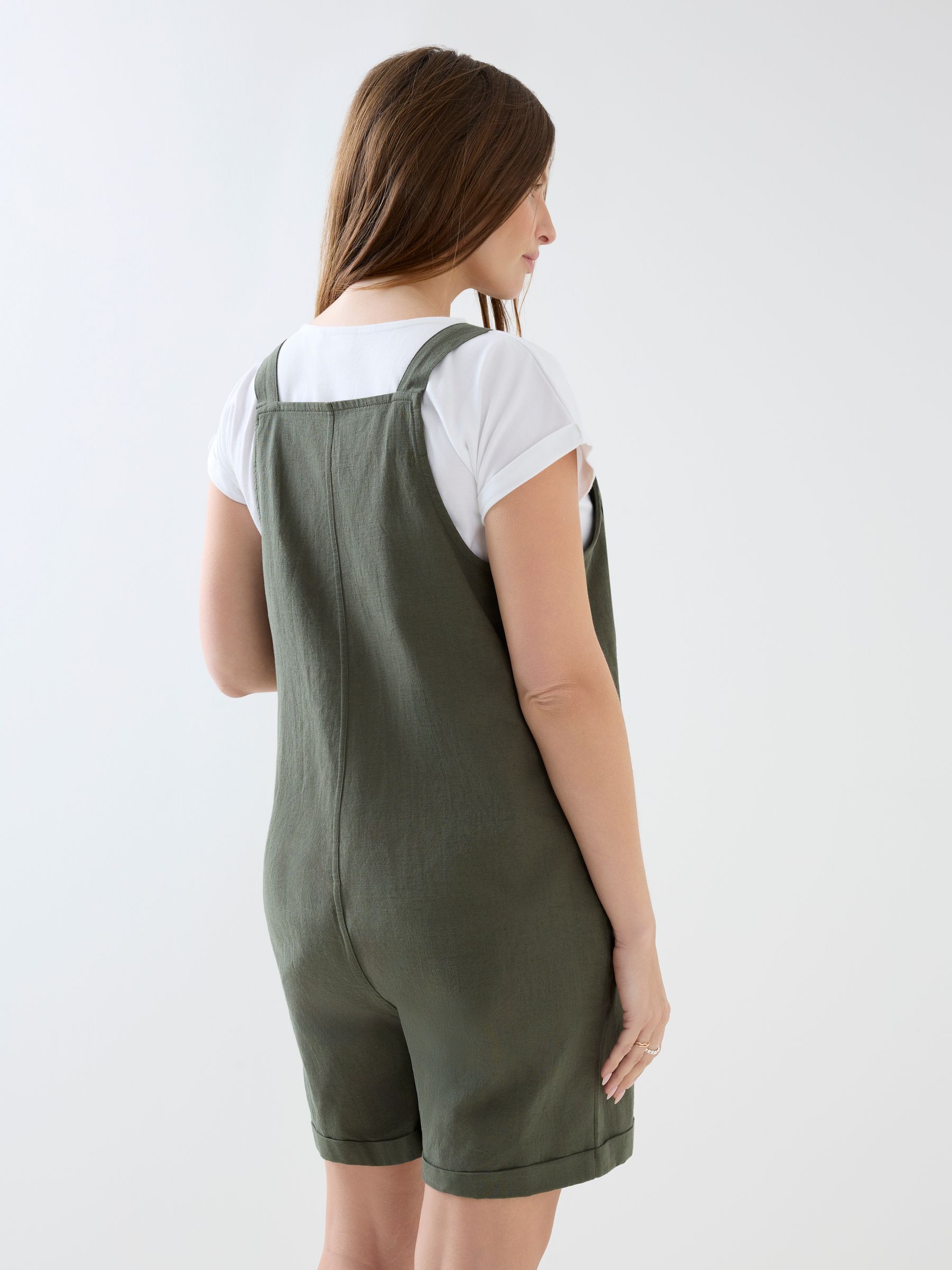 Khaki Green Linen Blend Short Maternity Dungaree - Image 2 of 6