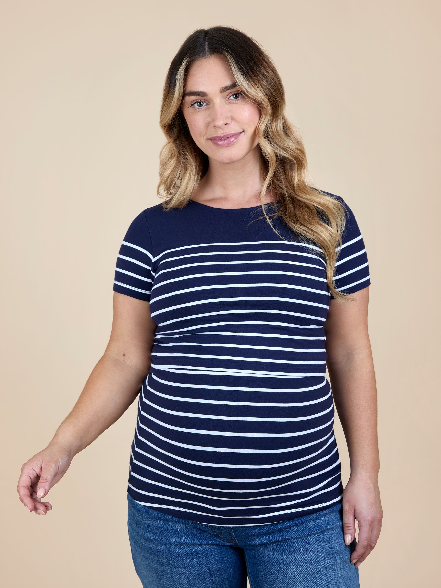 Navy Blue Breton Nursing T-Shirt - Image 1 of 4