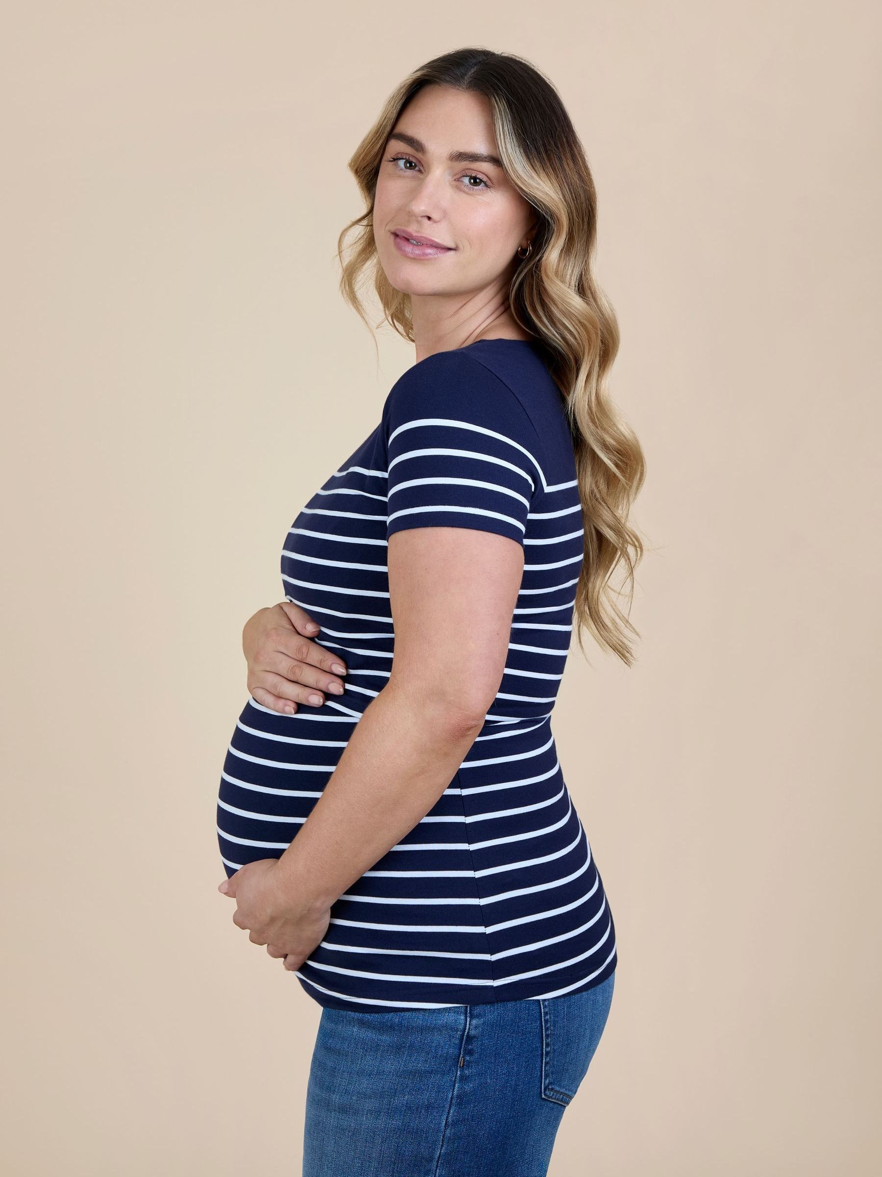 Navy Blue Breton Nursing T-Shirt - Image 3 of 4