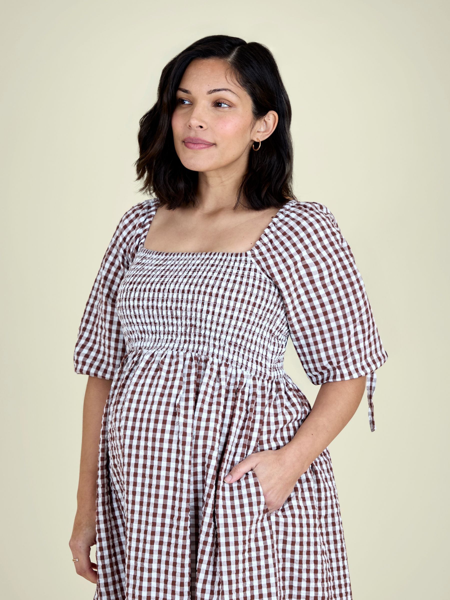 puff sleeve gingham midi dress Black Plus Puff Sleeve Gingham Sleeved Shirred Milkmaid Dress