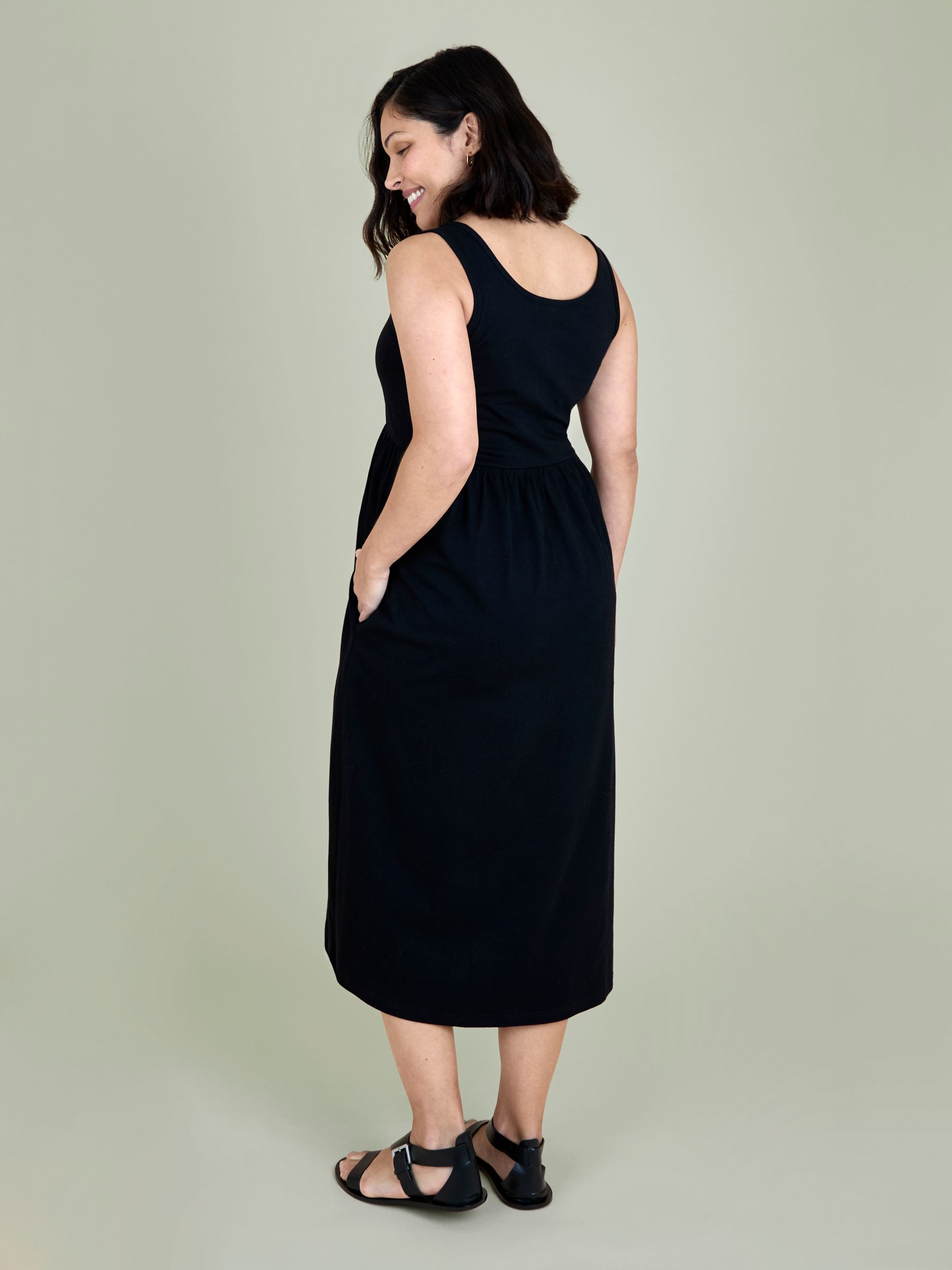 Black Horn Button Maternity Vest Midi Dress - Image 3 of 5