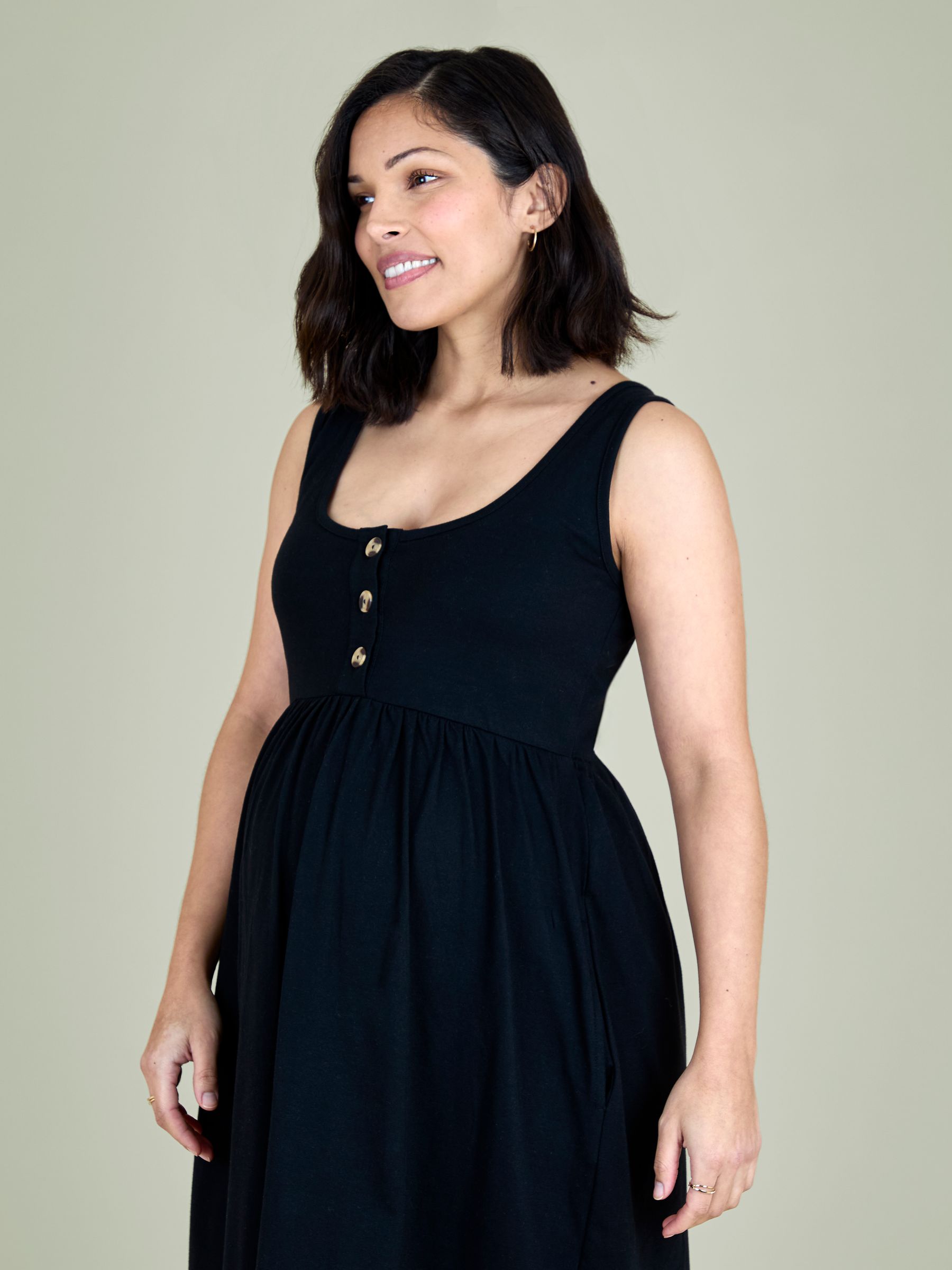 Black Horn Button Maternity Vest Midi Dress - Image 4 of 5