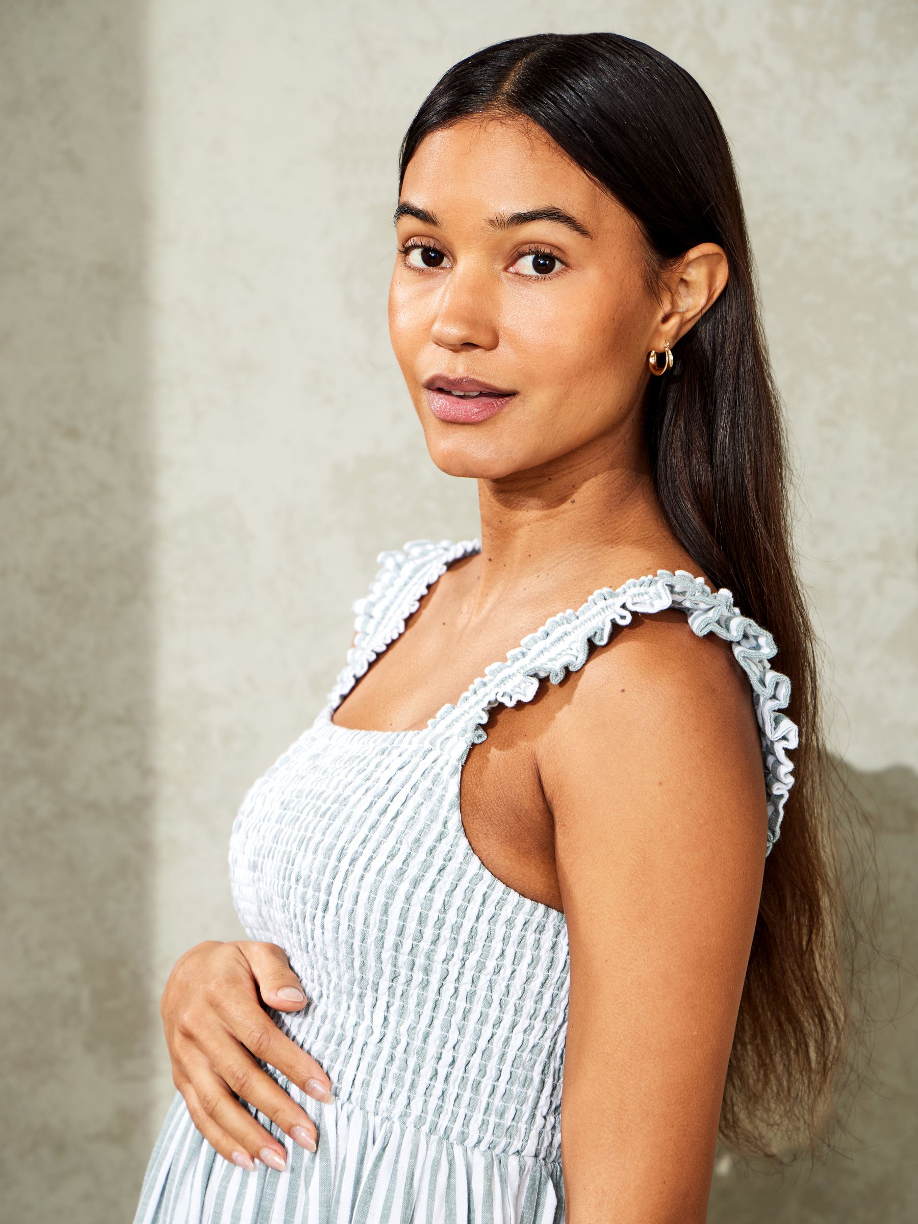 shirred tiered midi dress Shirred Bodice Tiered Peasant Midi Dress