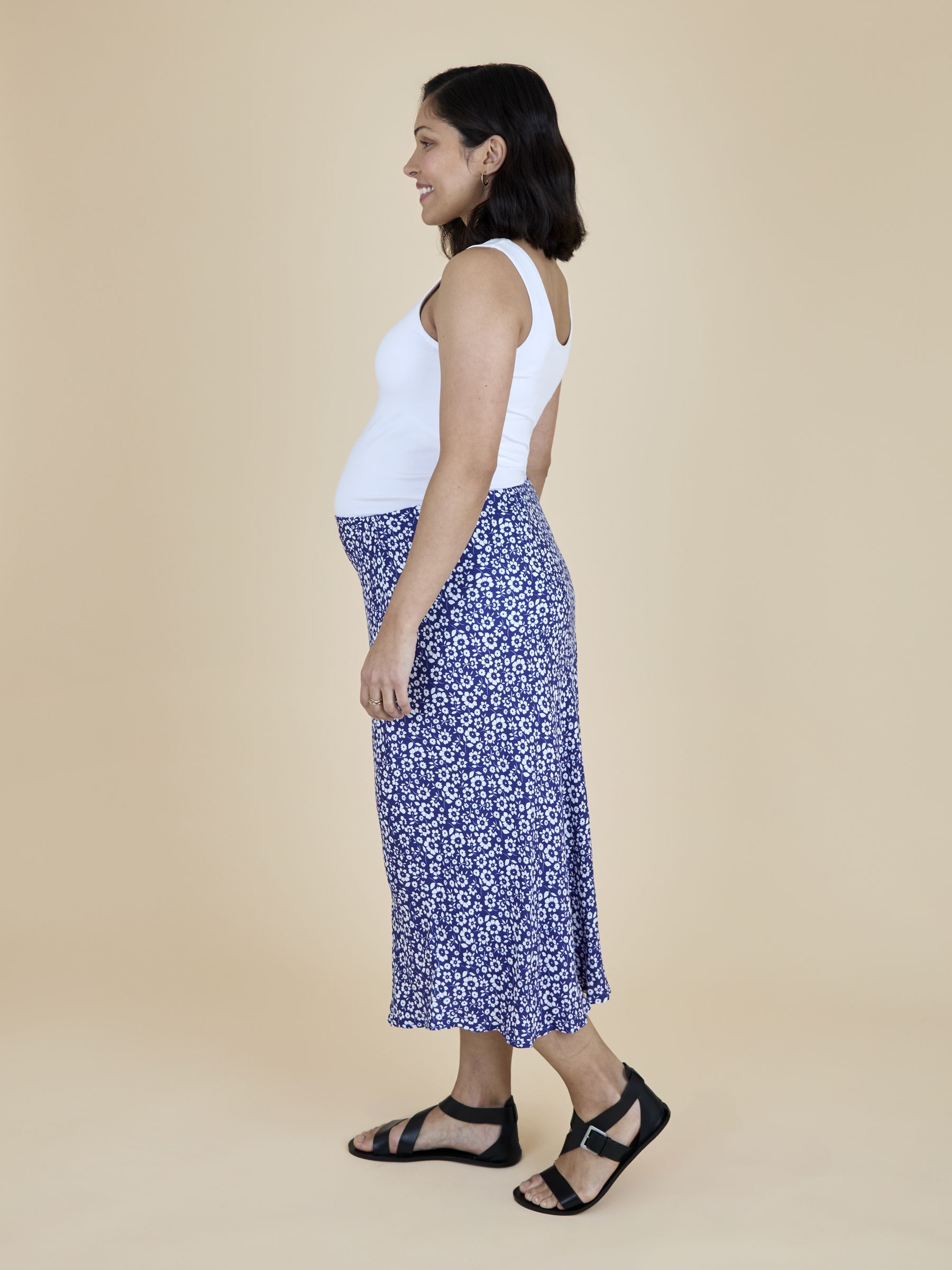 Navy Blue Floral Midi Skirt - Image 2 of 6