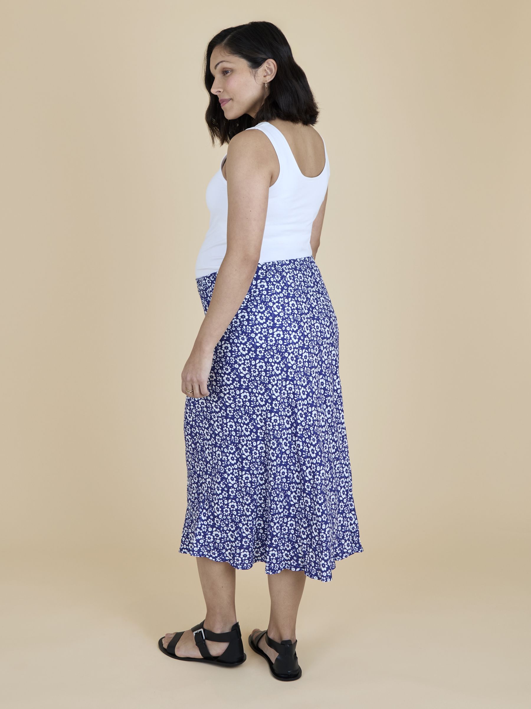 Navy Blue Floral Midi Skirt - Image 3 of 6