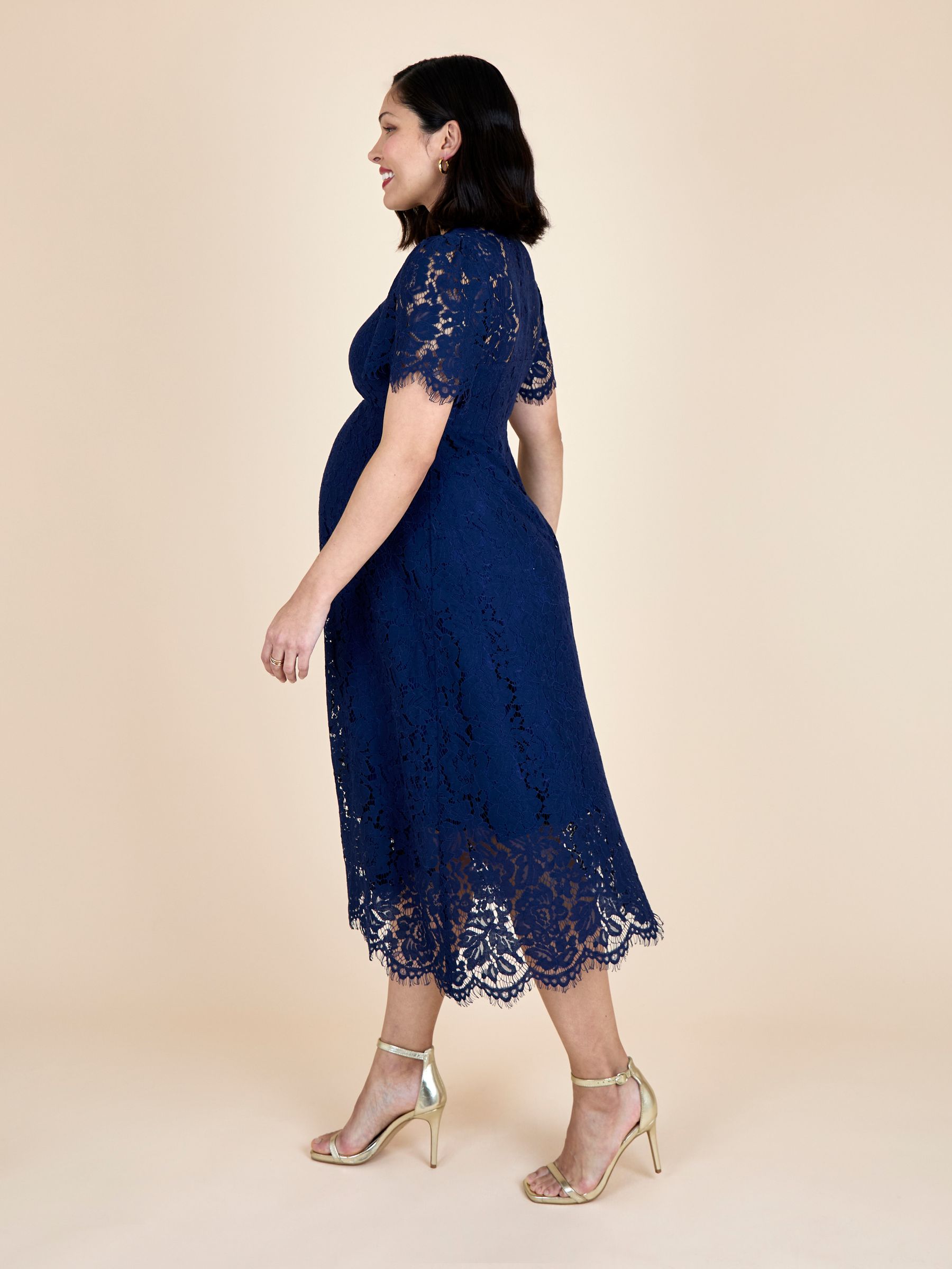Navy Blue Lace Maternity Midi Dress - Image 2 of 6 Navy Blue Lace Maternity Midi Dress - Image 2 of 6
