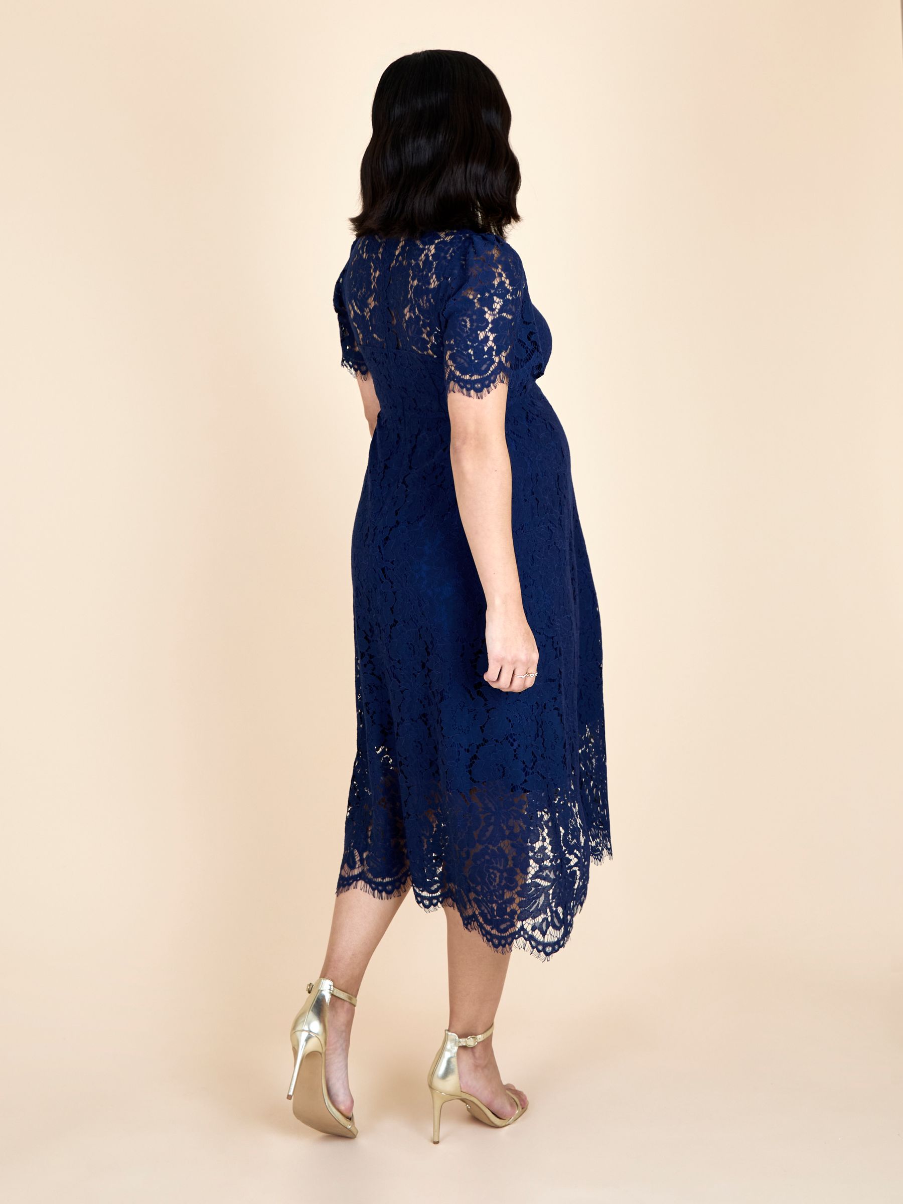 Navy Blue Lace Maternity Midi Dress - Image 3 of 6
