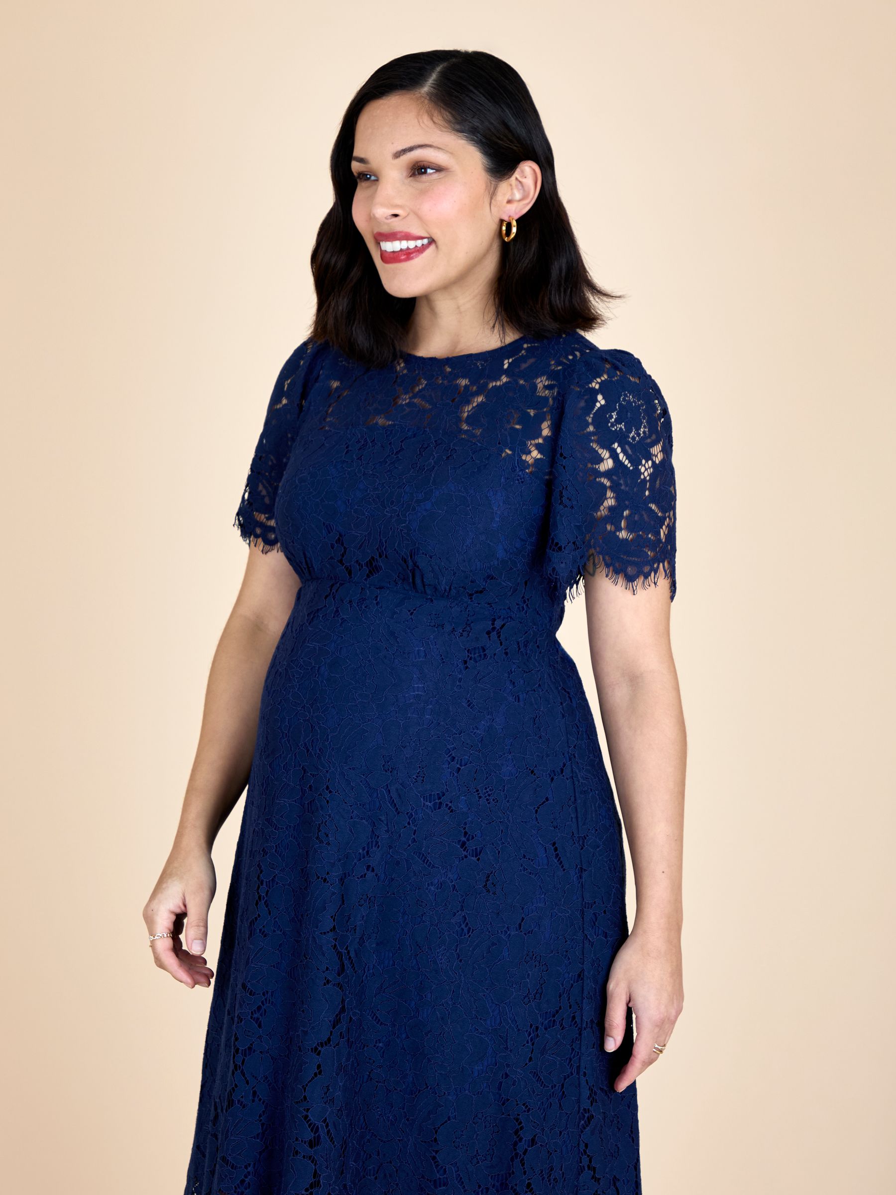 Navy Blue Lace Maternity Midi Dress - Image 4 of 6