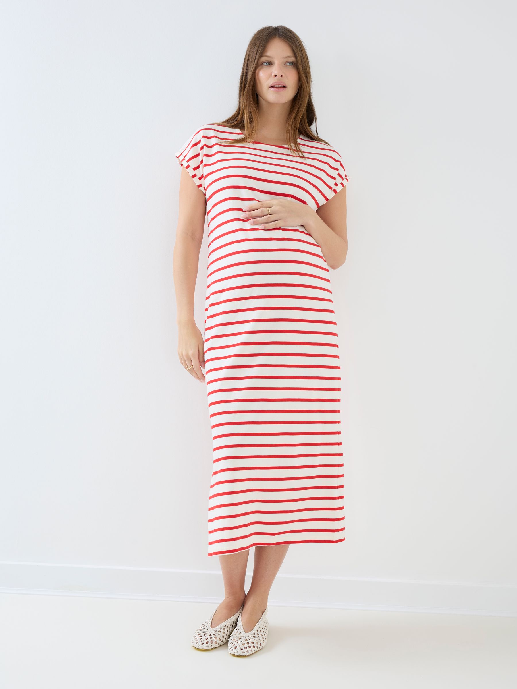 Red Short Sleeve Relaxed T-Shirt Midi Dress