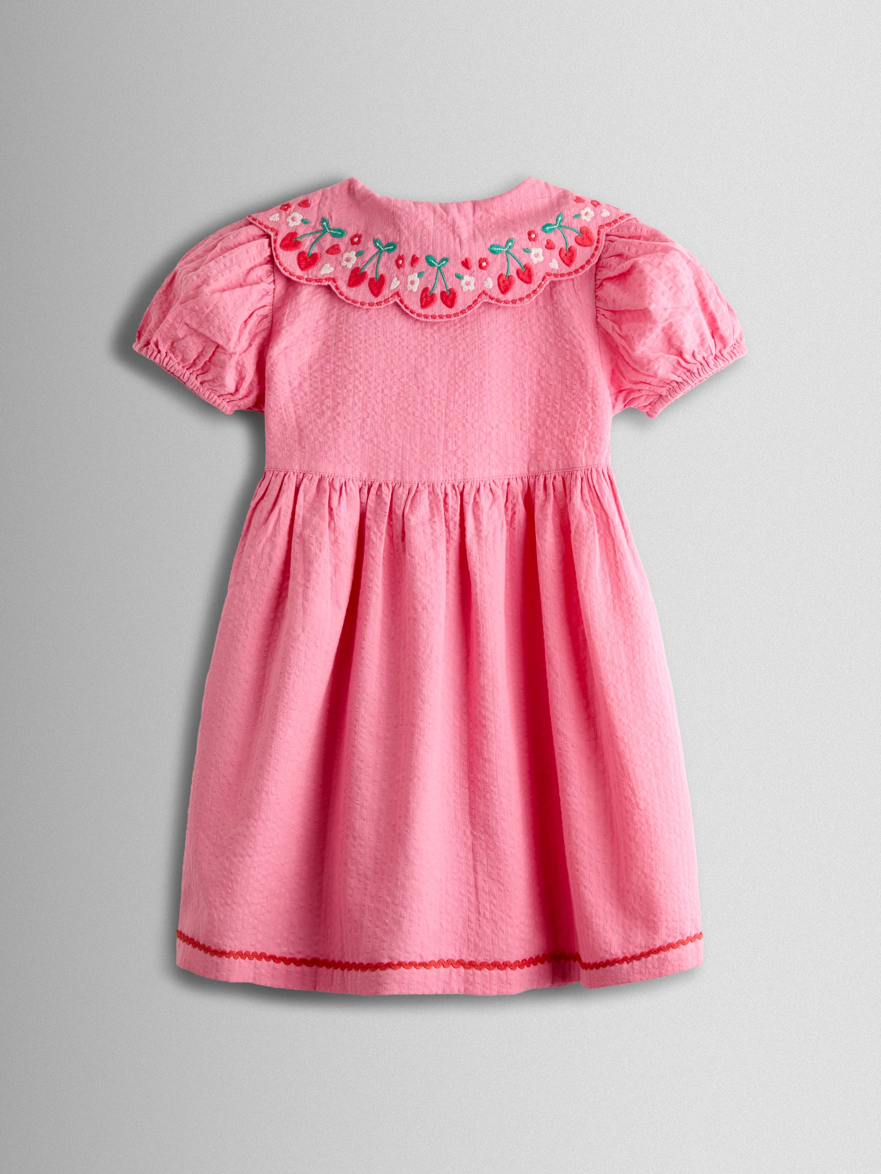 Pink Cherry Embroidered Collared Button Through Dress - Image 4 of 5