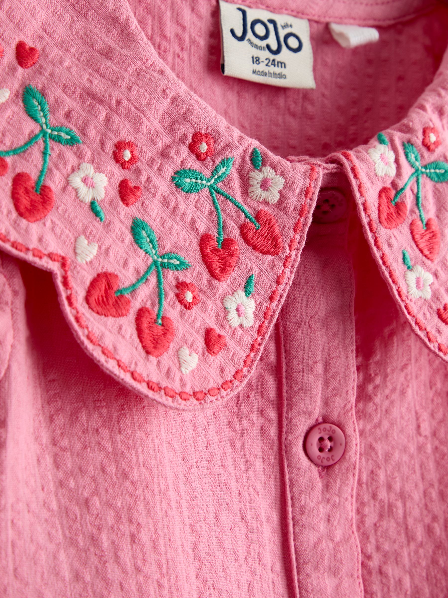 Pink Cherry Embroidered Collared Button Through Dress - Image 6 of 6