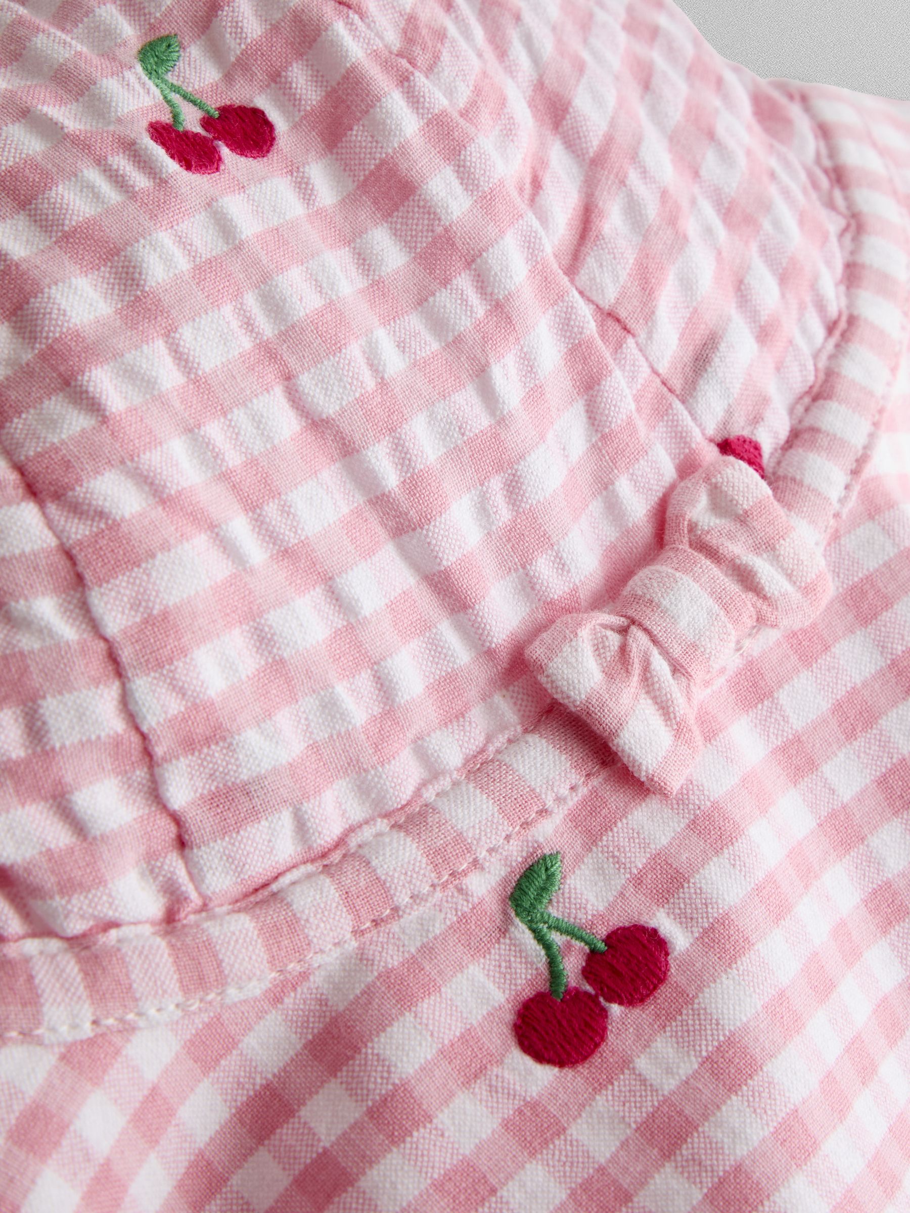 Pink Cherry Embroidered Scalloped Baby Dress & Hat Set - Image 10 of 10