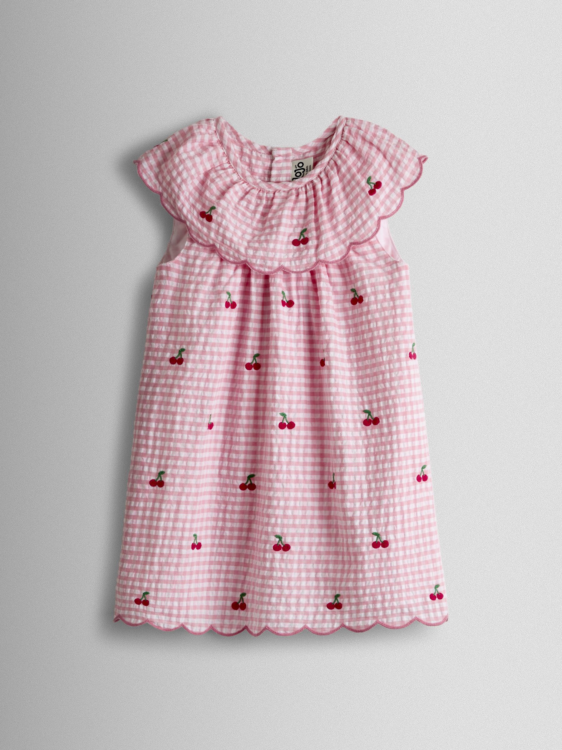 Pink Cherry Embroidered Scalloped Baby Dress & Hat Set - Image 2 of 10
