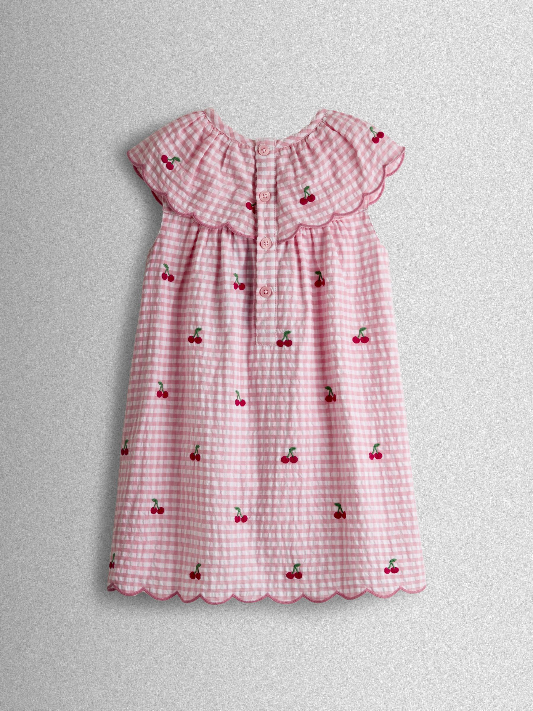 Pink Cherry Embroidered Scalloped Baby Dress & Hat Set - Image 3 of 10
