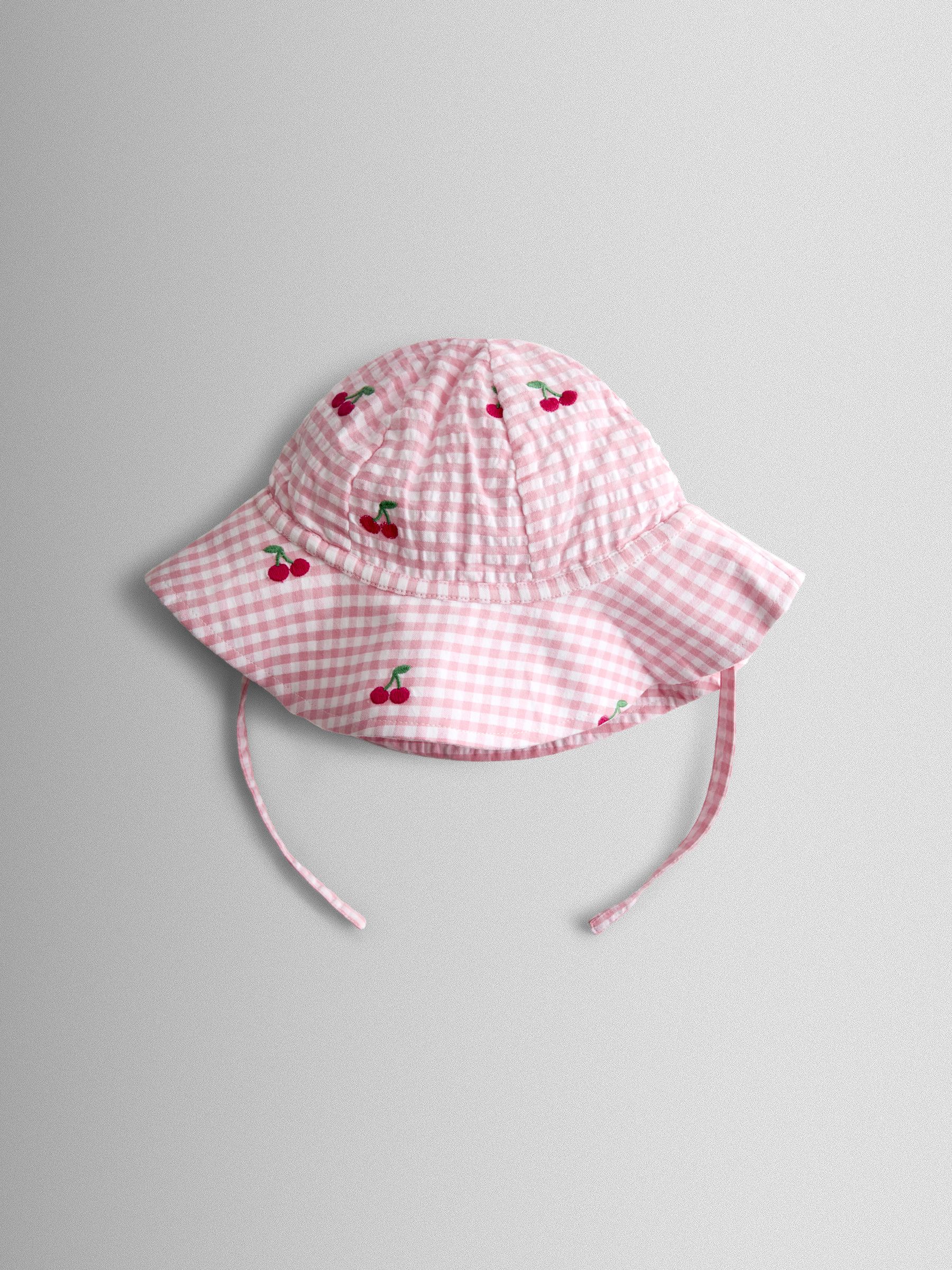 Pink Cherry Embroidered Scalloped Baby Dress & Hat Set - Image 7 of 10