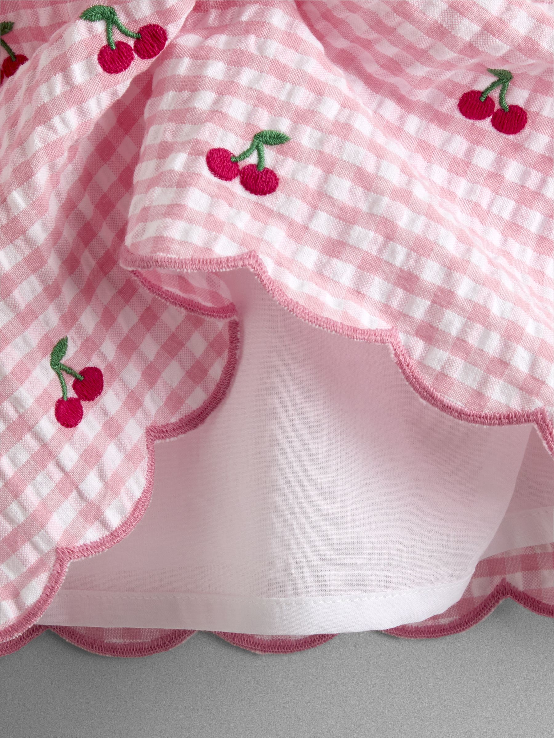 Pink Cherry Embroidered Scalloped Baby Dress & Hat Set - Image 9 of 10