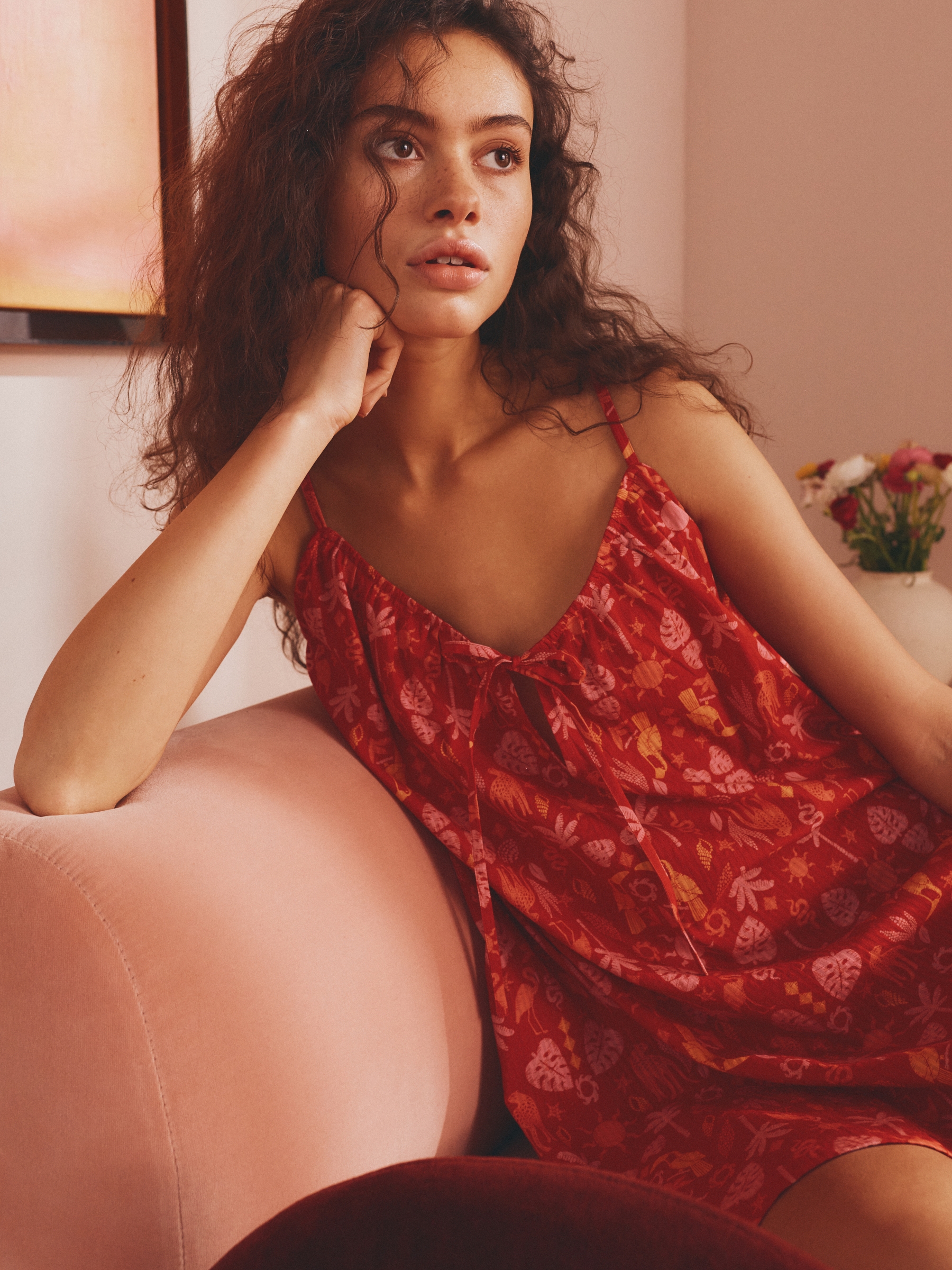 Pink/Orange Woven Cotton Slip Nightie - Image 3 of 6