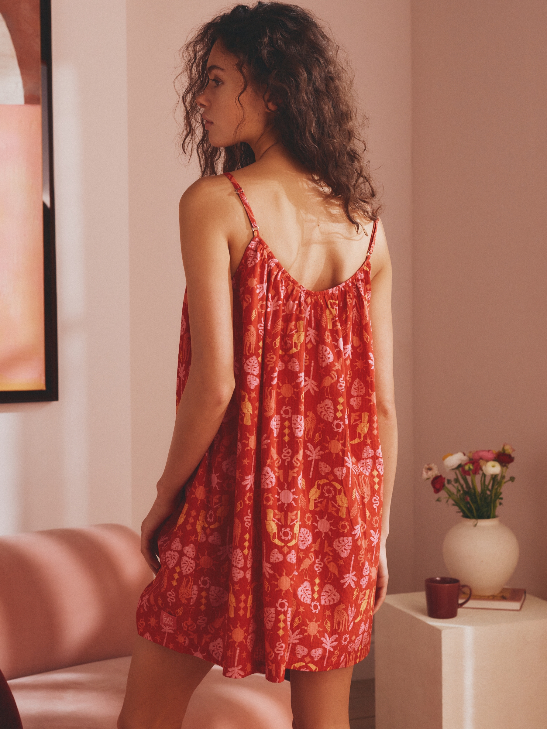Pink/Orange Woven Cotton Slip Nightie - Image 4 of 6