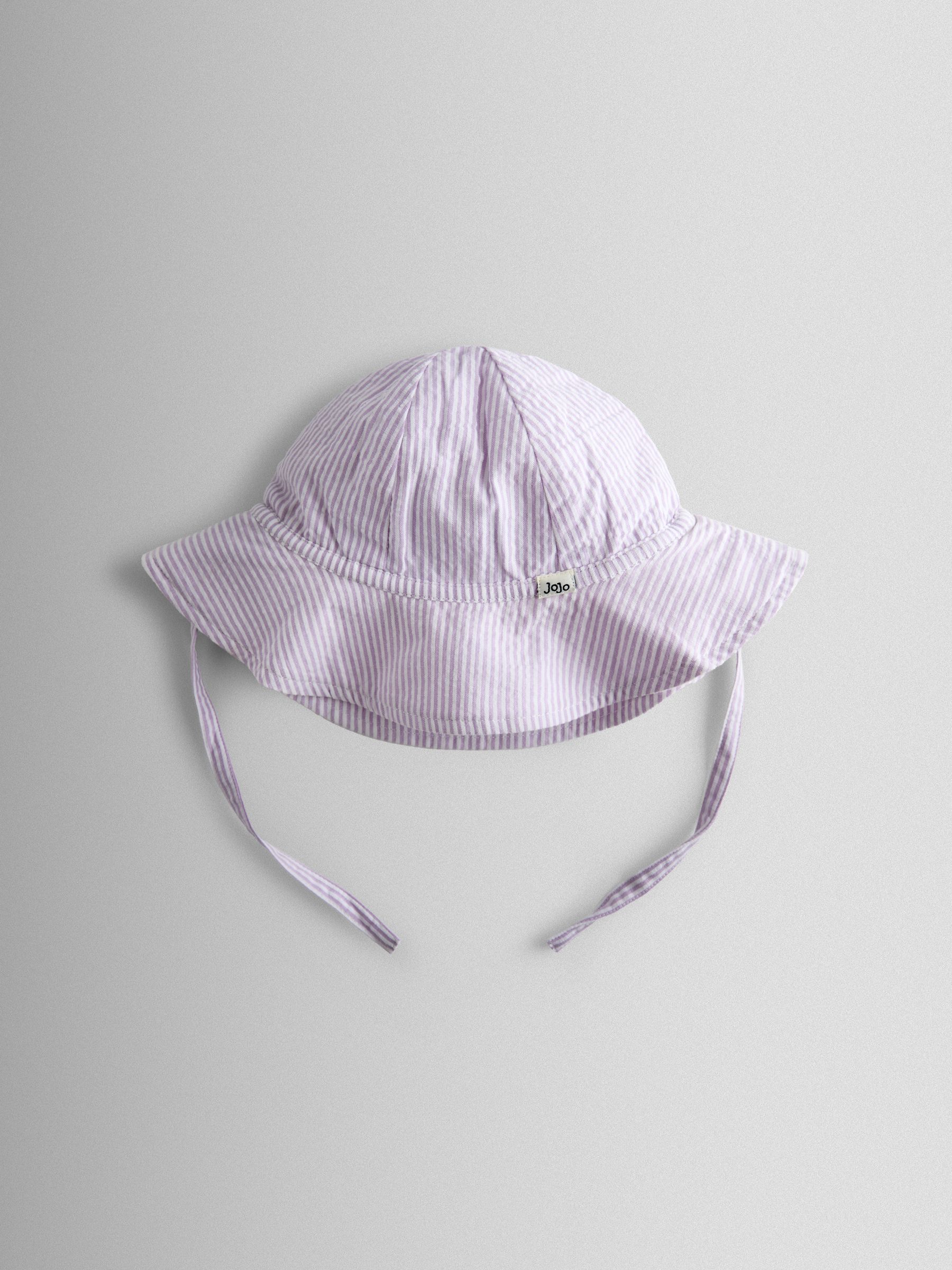 Lilac Stripe Daisy Trim Seersucker Floppy Sun Hat - Image 1 of 3