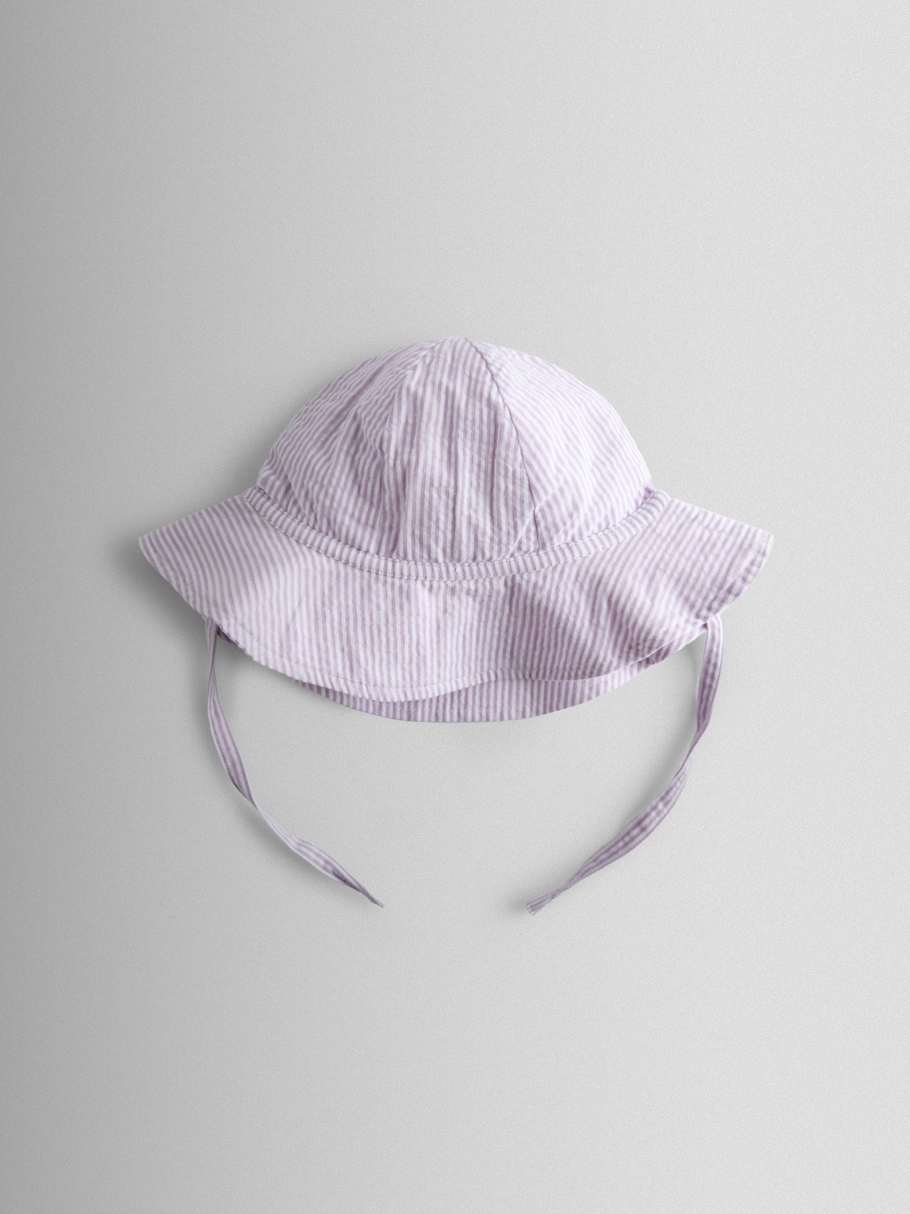 Lilac Stripe Daisy Trim Seersucker Floppy Sun Hat - Image 2 of 3