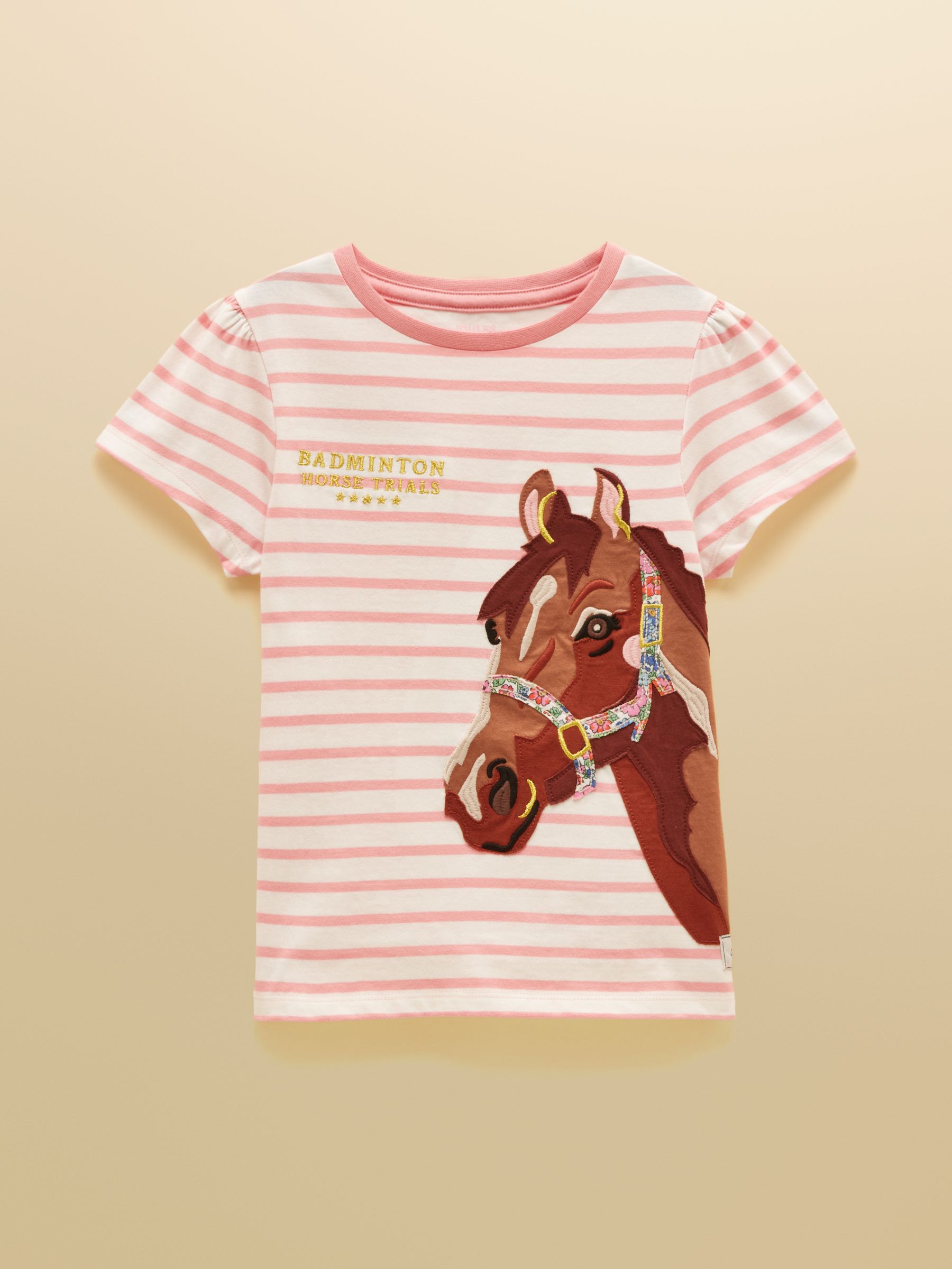 Official Badminton Pink & Cream Stripe Horse Applique T-shirt - Image 1 of 6