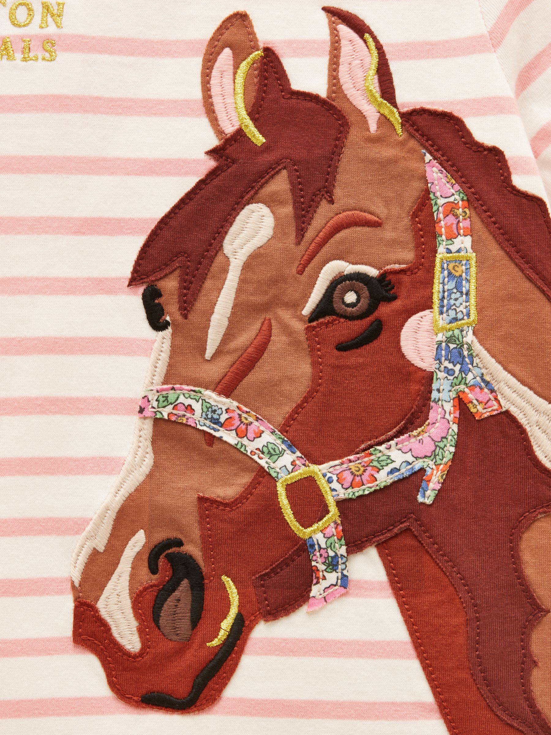 Official Badminton Pink & Cream Stripe Horse Applique T-shirt - Image 4 of 6