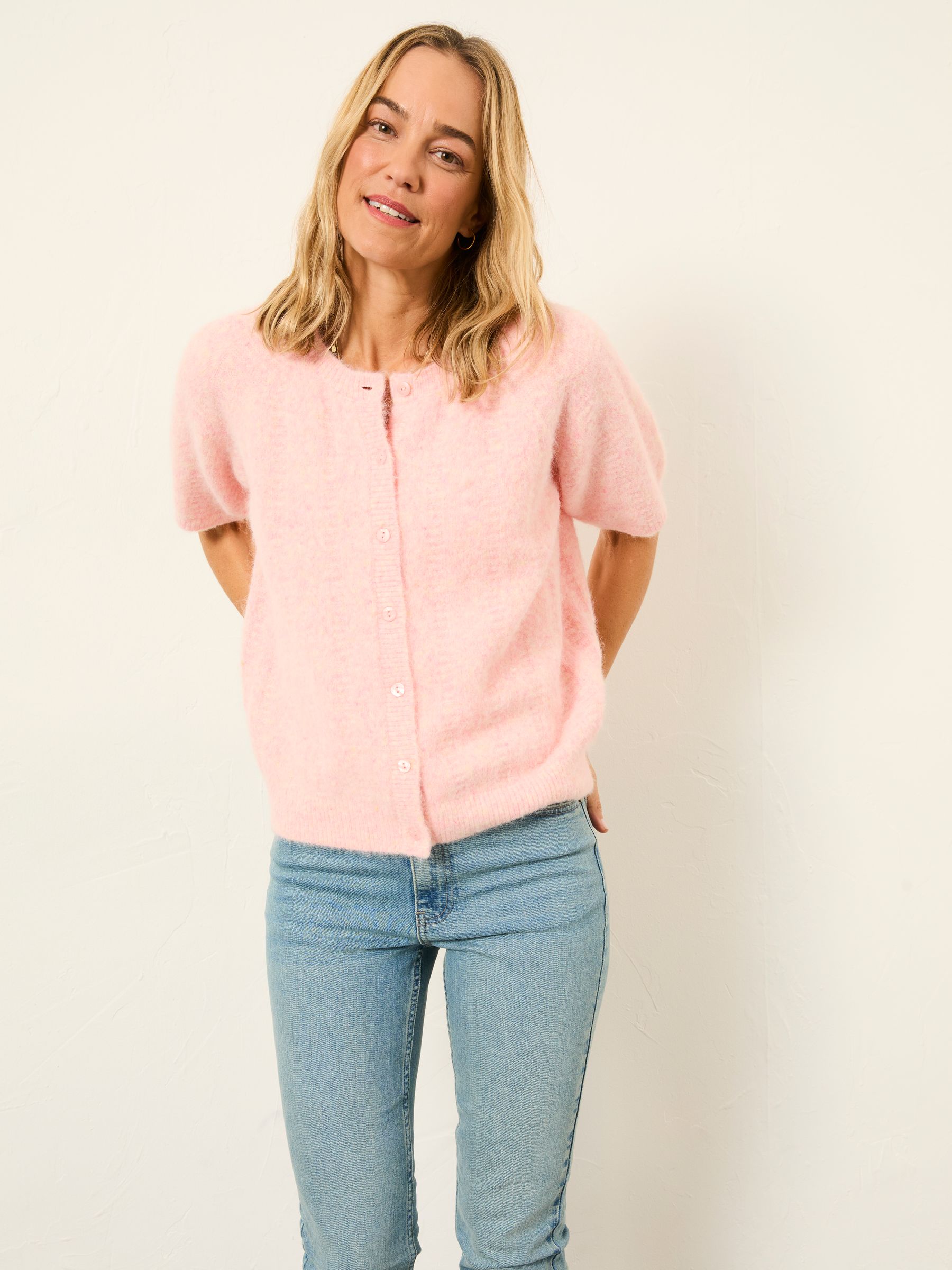 Georgina Pink Knitted Fluffy Cardigan - Image 1 of 6