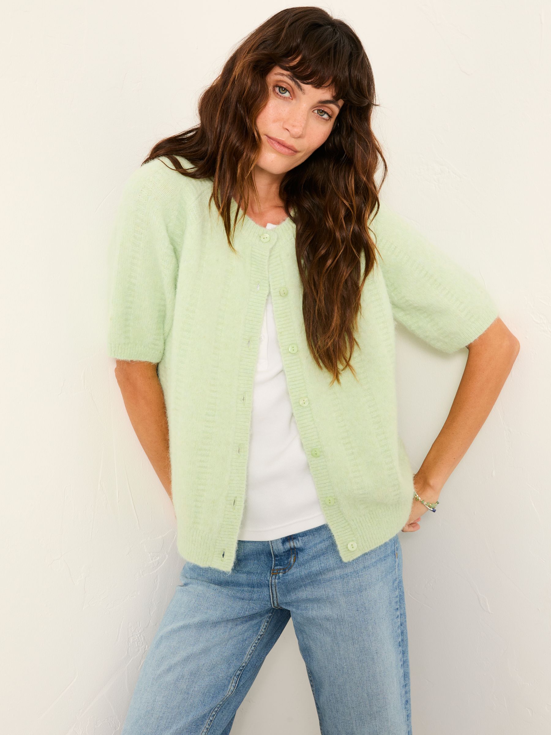 Georgina Mint Green Knitted Fluffy Cardigan | FatFace USA