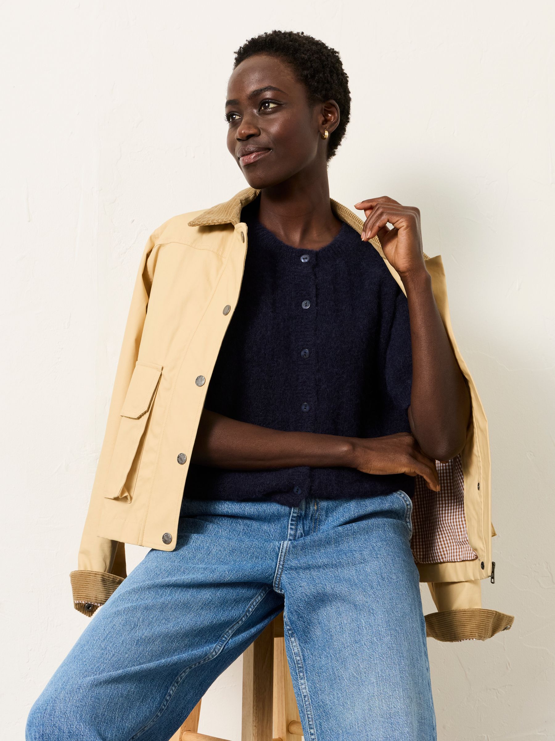 Georgina Navy Knitted Fluffy Cardigan - Image 2 of 2