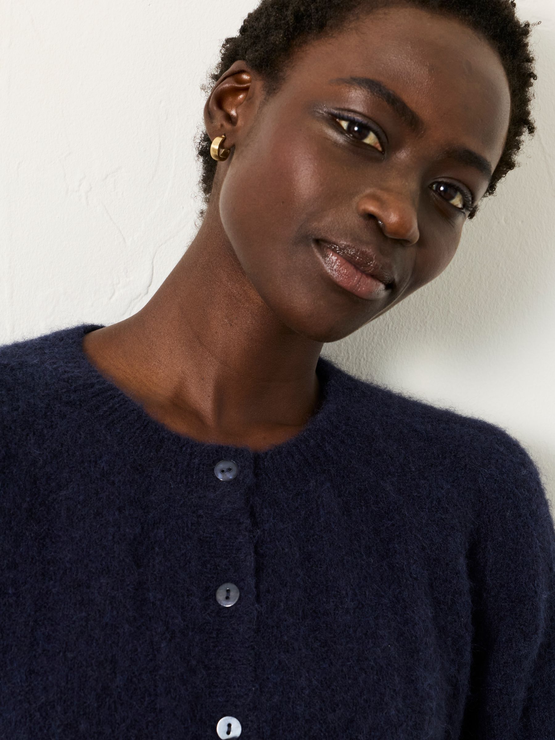 Georgina Navy Knitted Fluffy Cardigan - Image 4 of 6