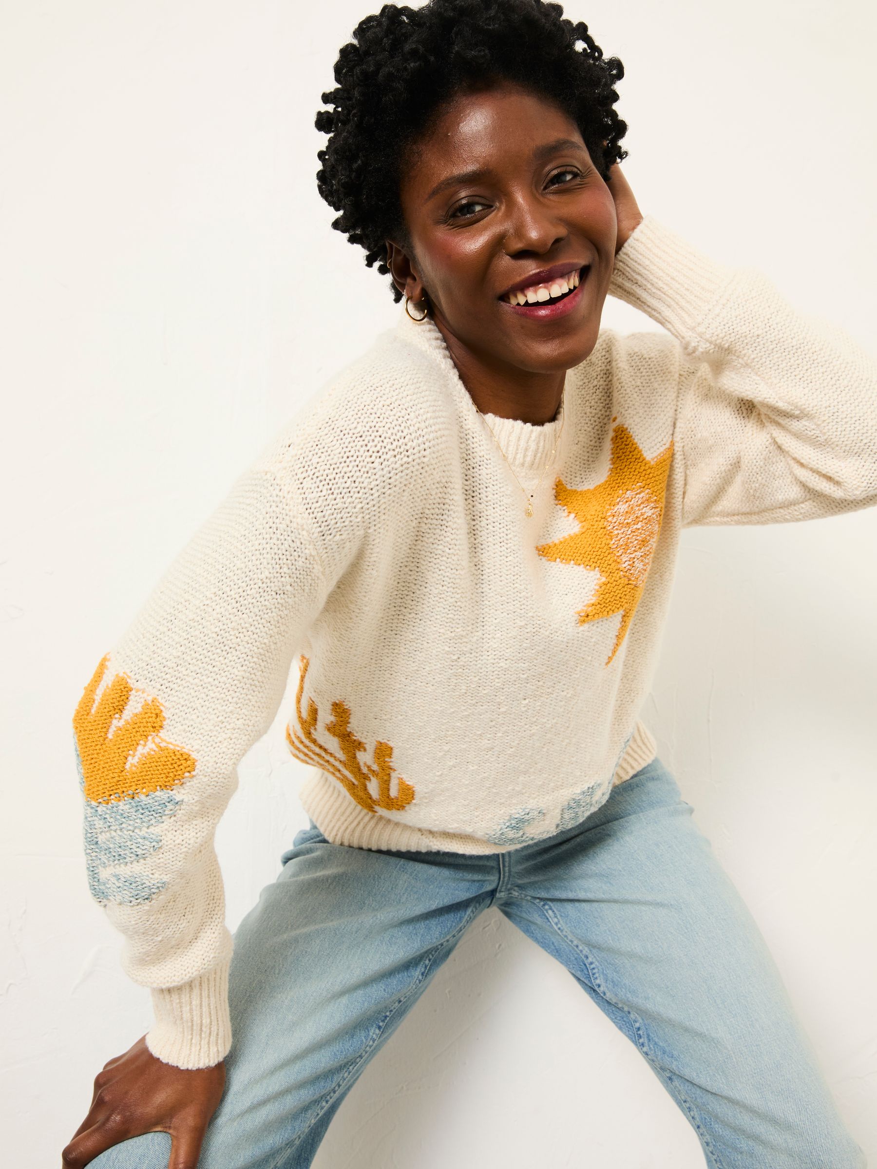 Mila Natural Knitted Surf Pattern Jumper - Image 4 of 6