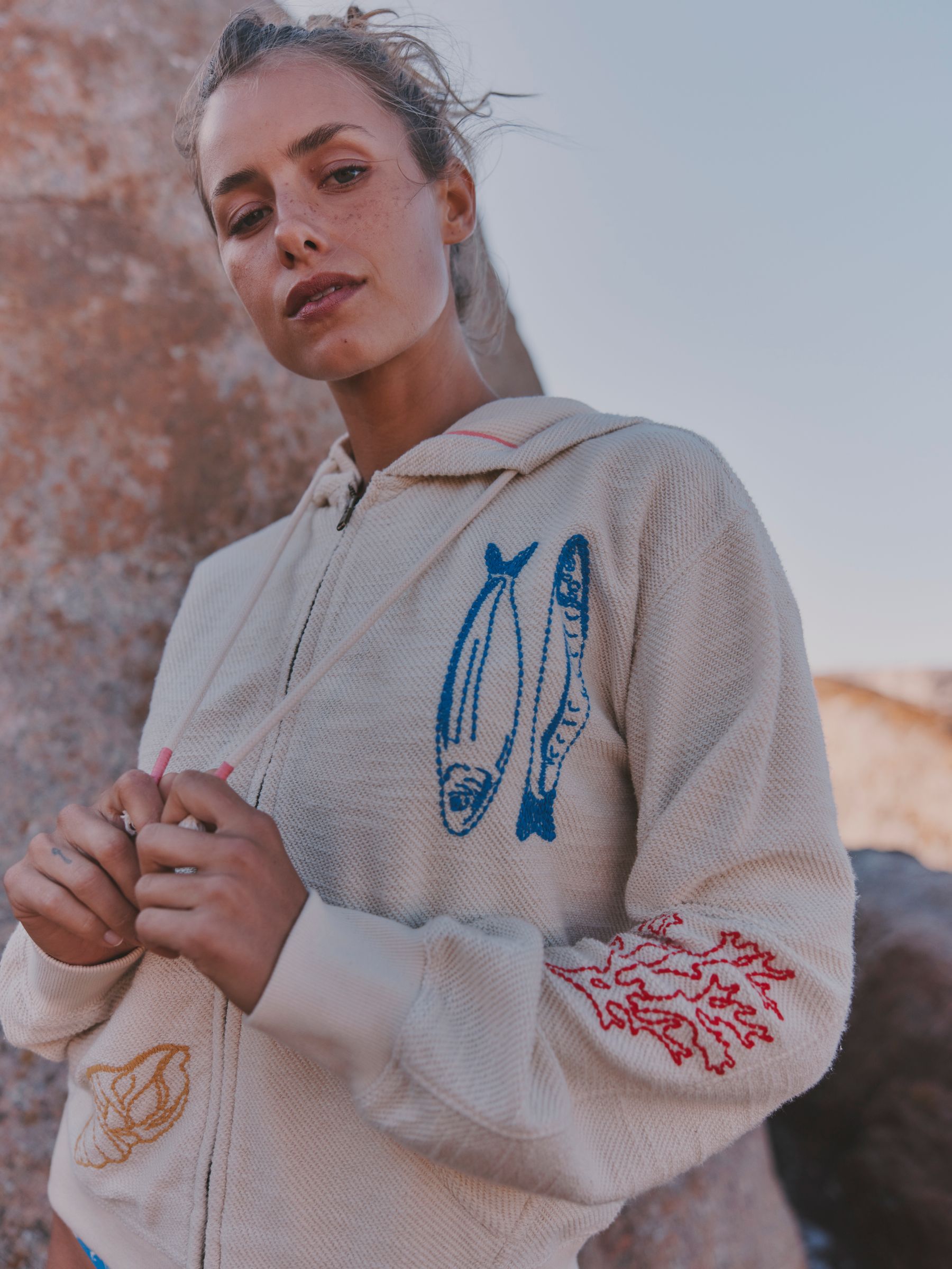Flora Ivory MCS Embroidered Zip Through Hoodie - Image 5 of 6