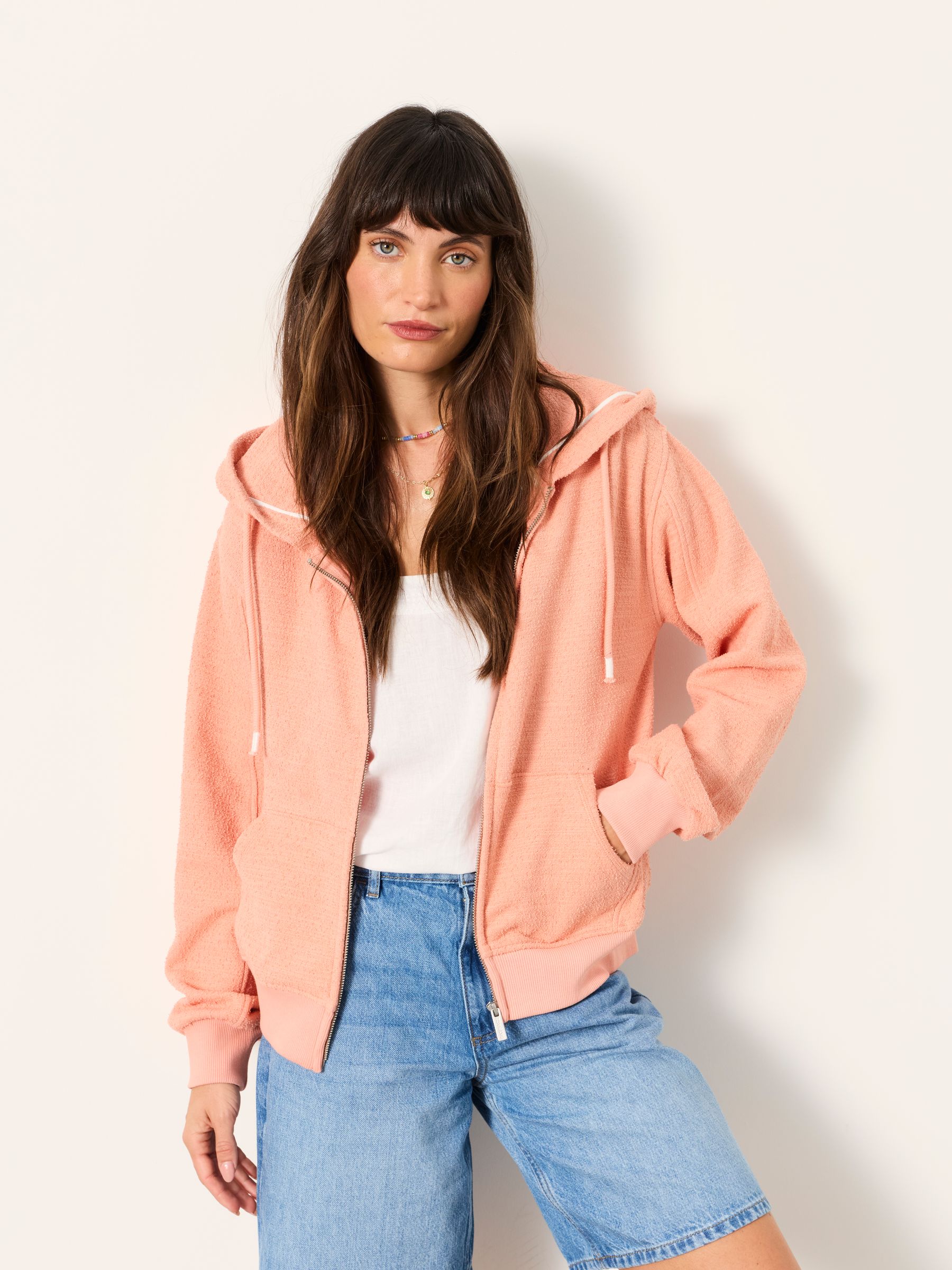 Flora Coral Pink Zip Through Hoodie - Image 1 of 6