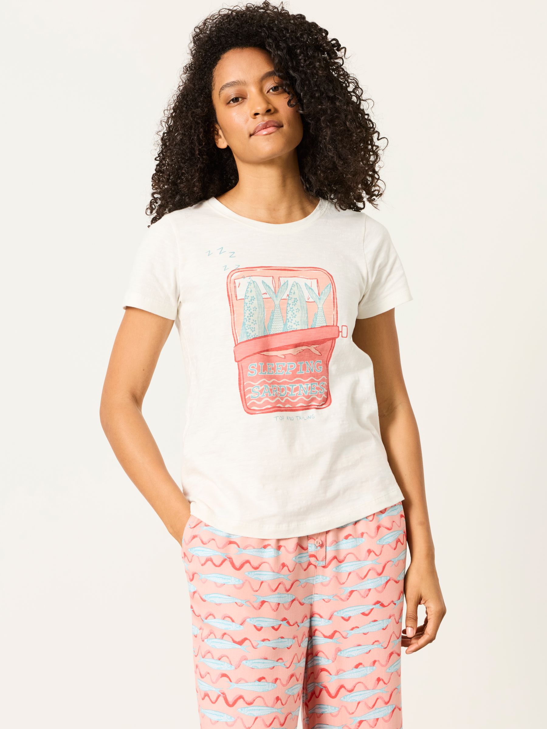 Natalie Ivory Sardines Jersey Pyjama Tee - Image 1 of 4