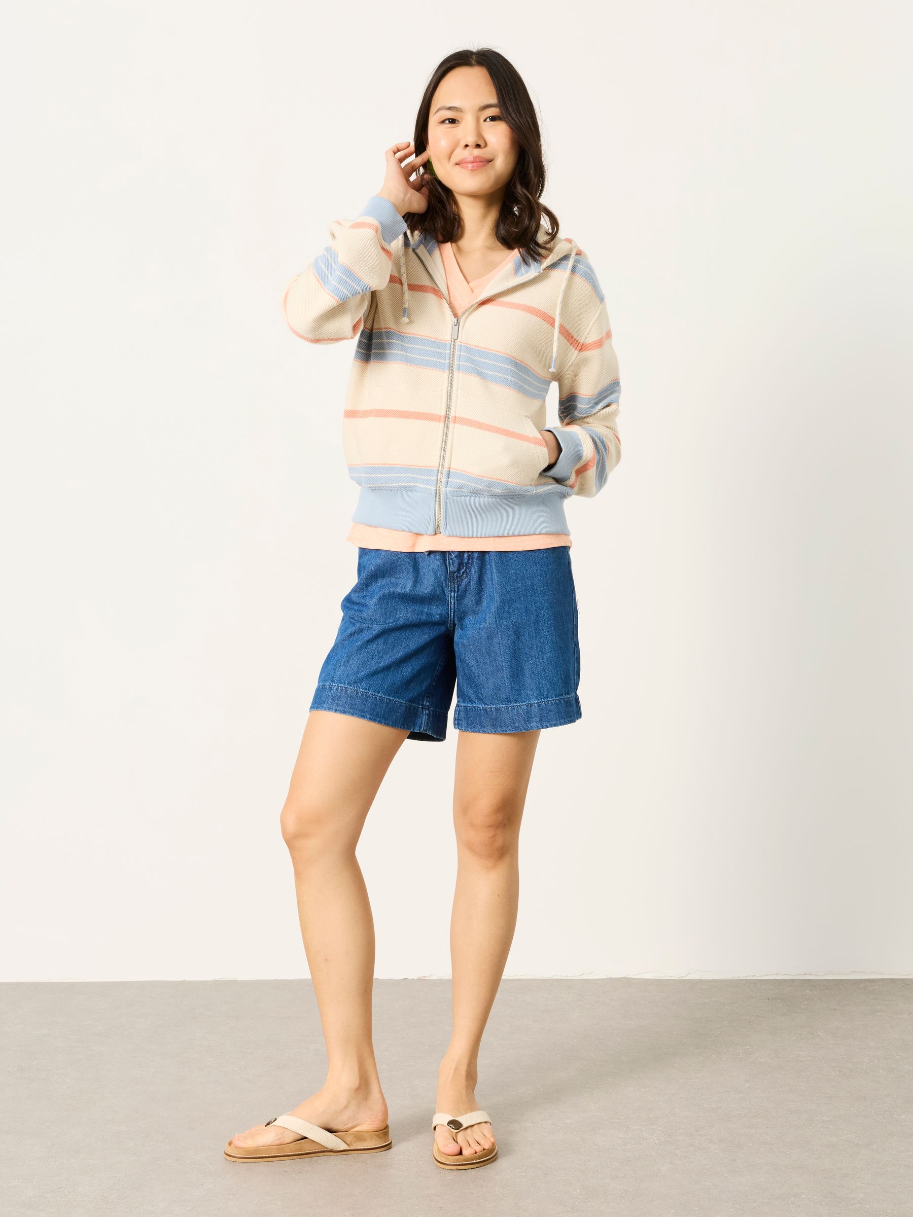 Flora Multi Textured Stripe Zip Through Hoodie - Image 3 of 6