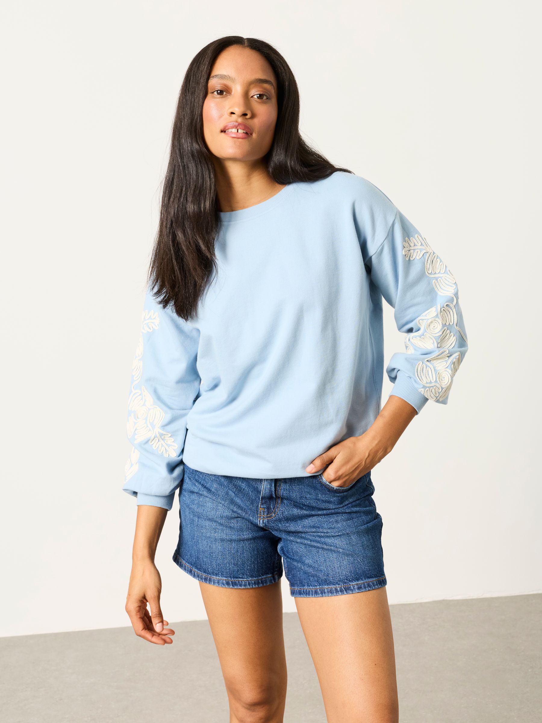 Alex Pale Blue Sleeve Detail Crew - Image 1 of 5