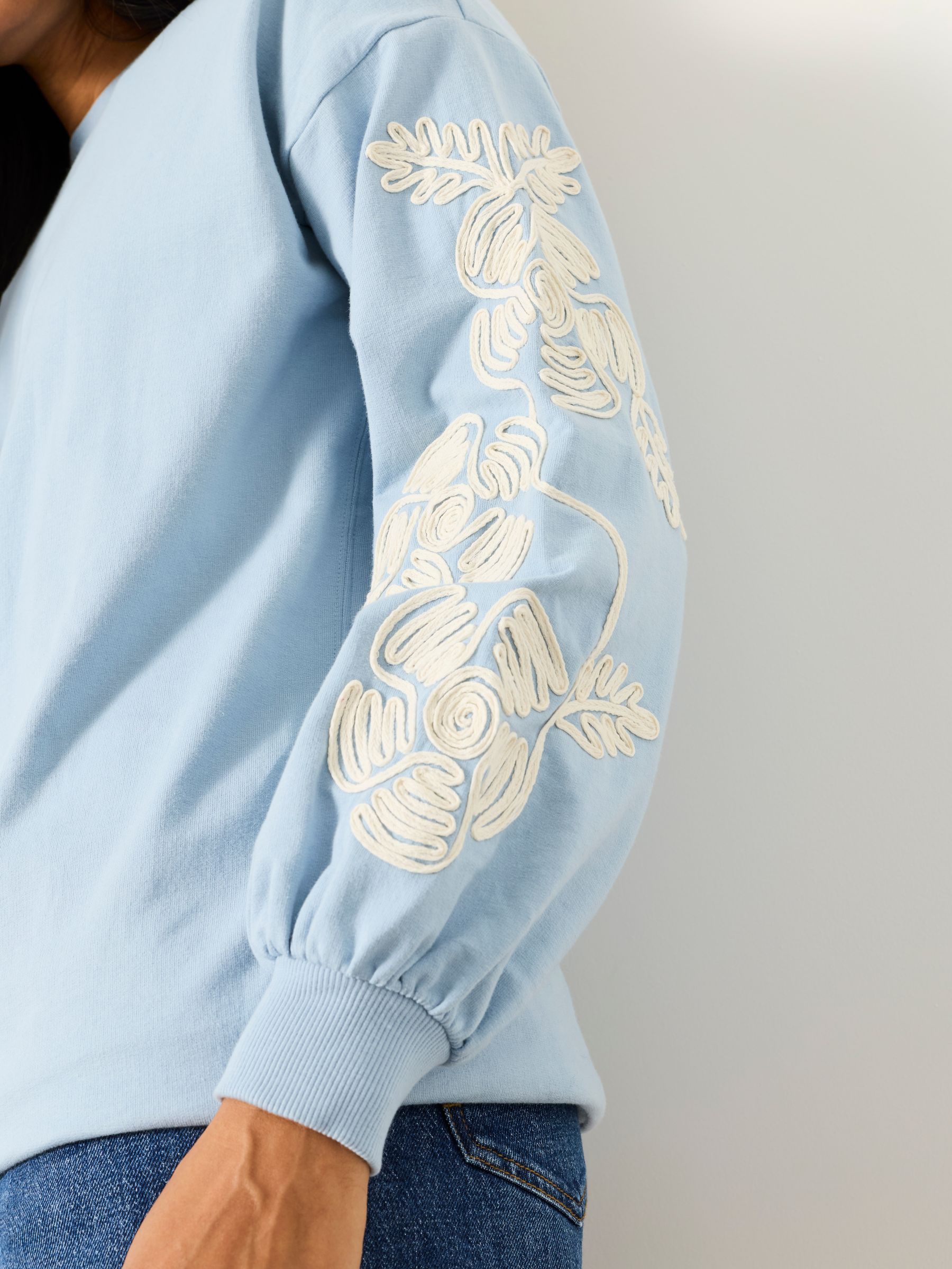 Alex Pale Blue Sleeve Detail Crew - Image 2 of 5