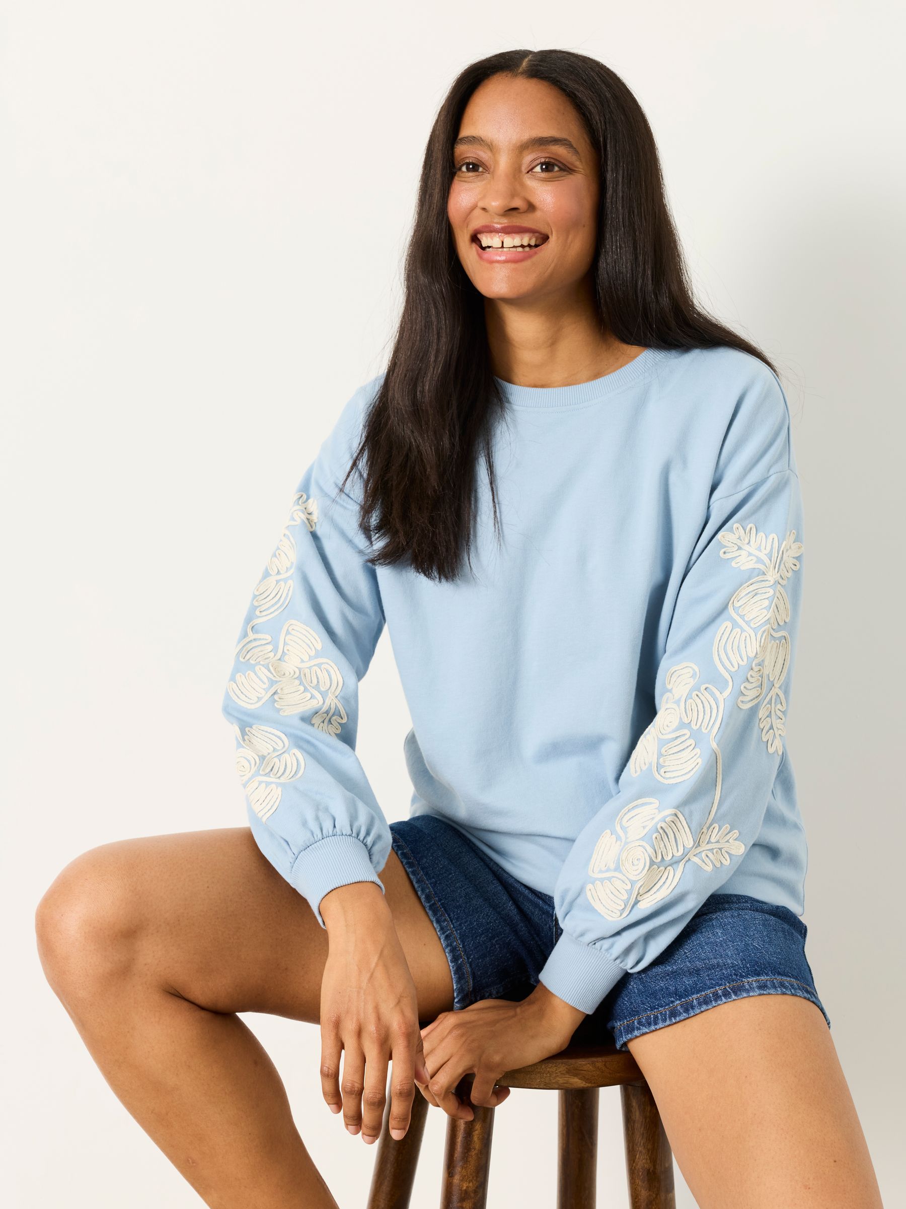 Alex Pale Blue Sleeve Detail Crew - Image 3 of 5