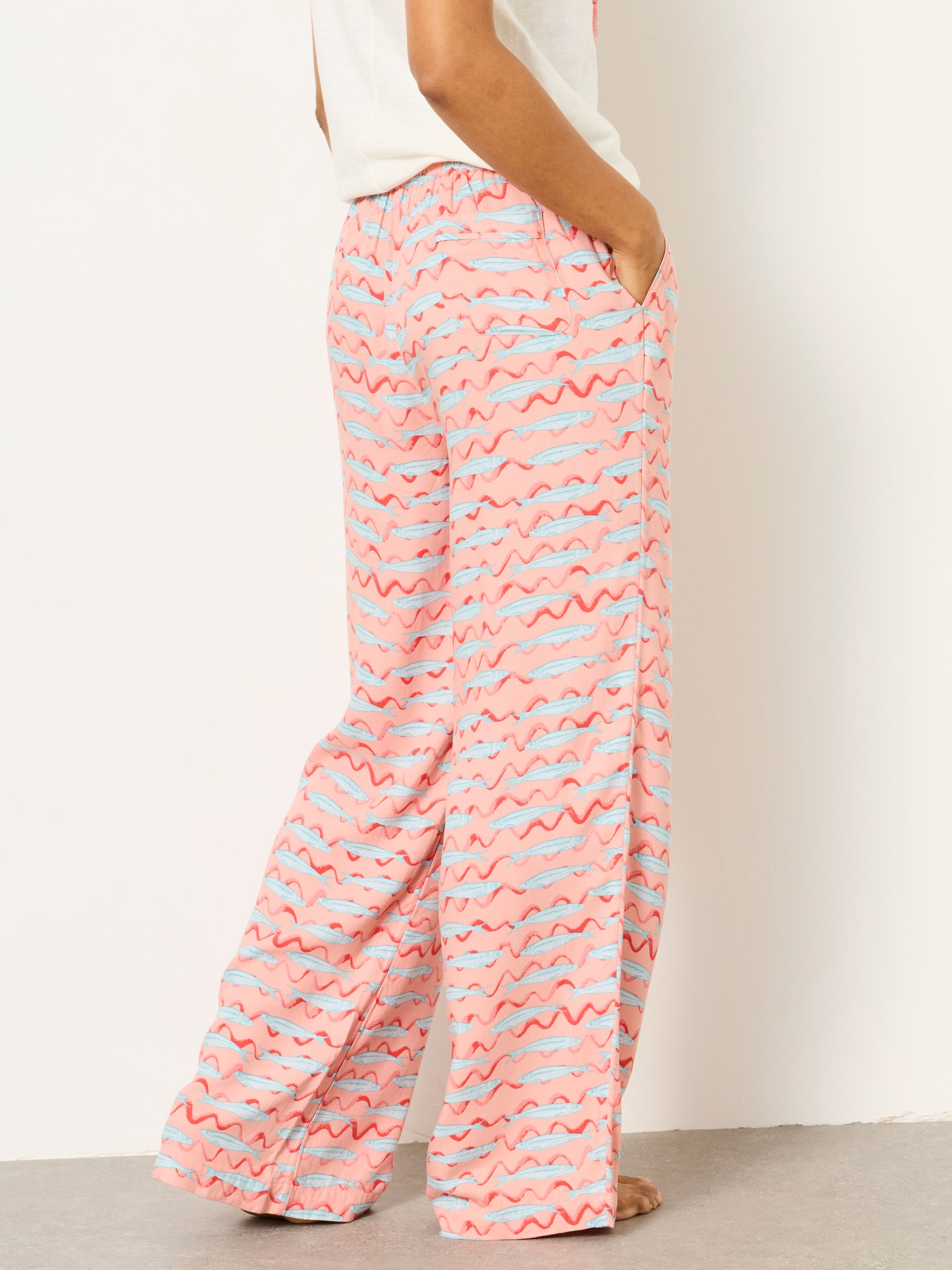 Lola Peach Pink Sardines Wide Leg Pyjama Bottoms - Image 2 of 6