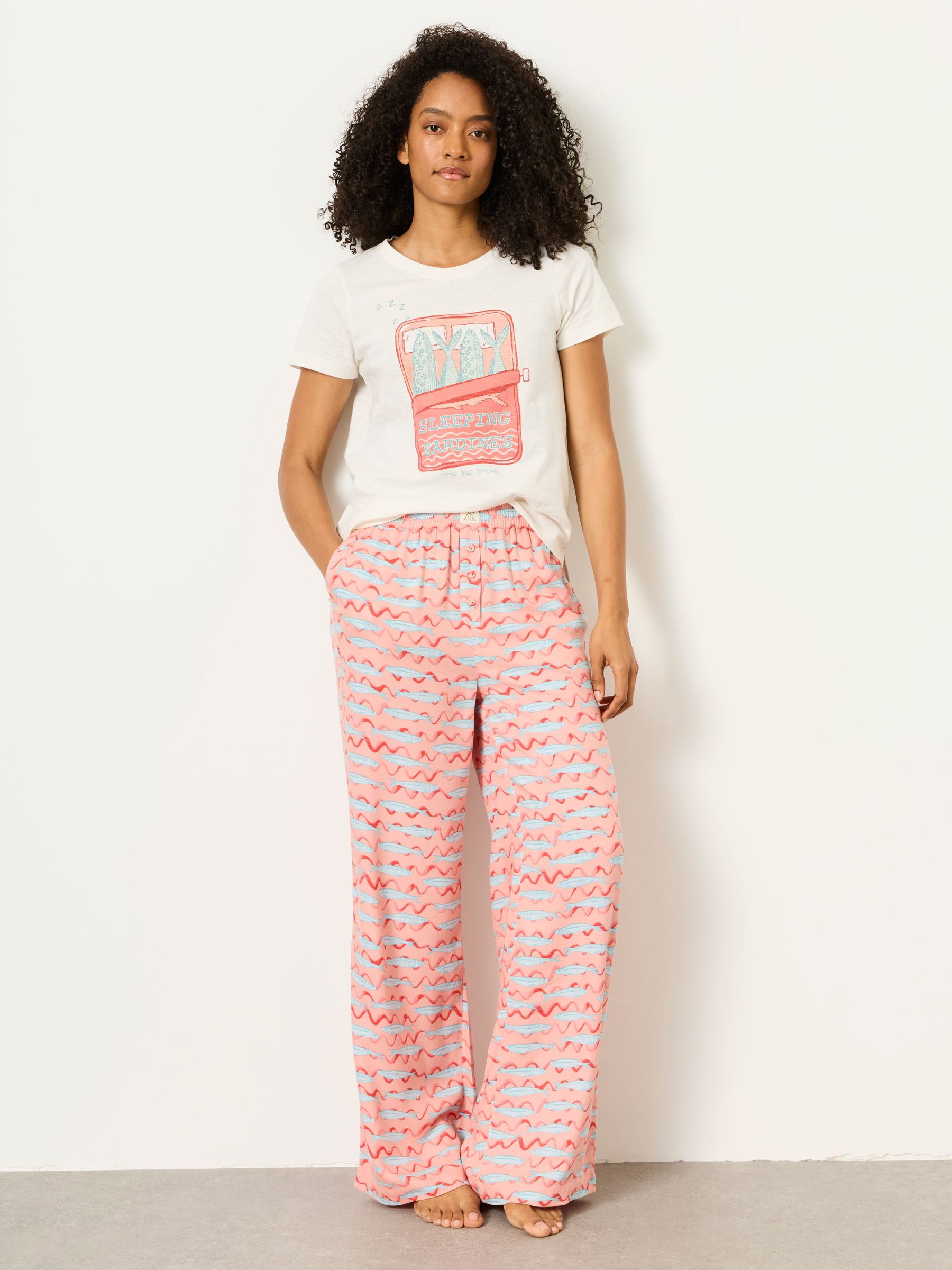 Lola Peach Pink Sardines Wide Leg Pyjama Bottoms - Image 3 of 6