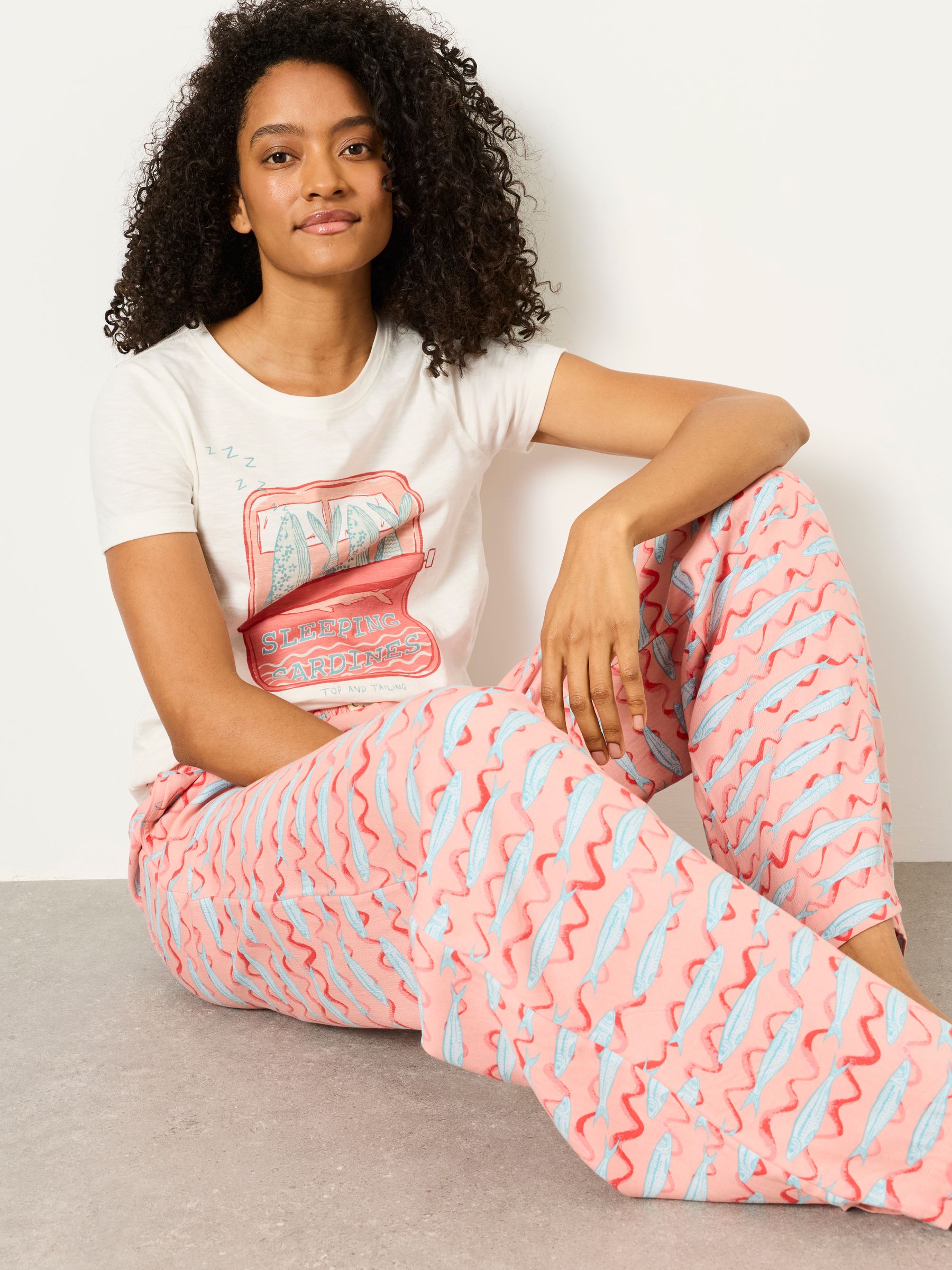 Lola Peach Pink Sardines Wide Leg Pyjama Bottoms - Image 5 of 6