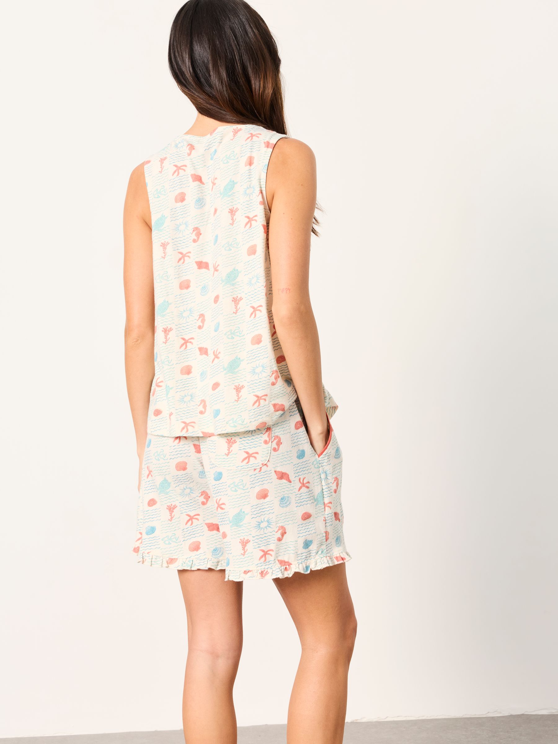 Ivory Sea Creature Linen Blend Pyjama Short Set - Image 2 of 5